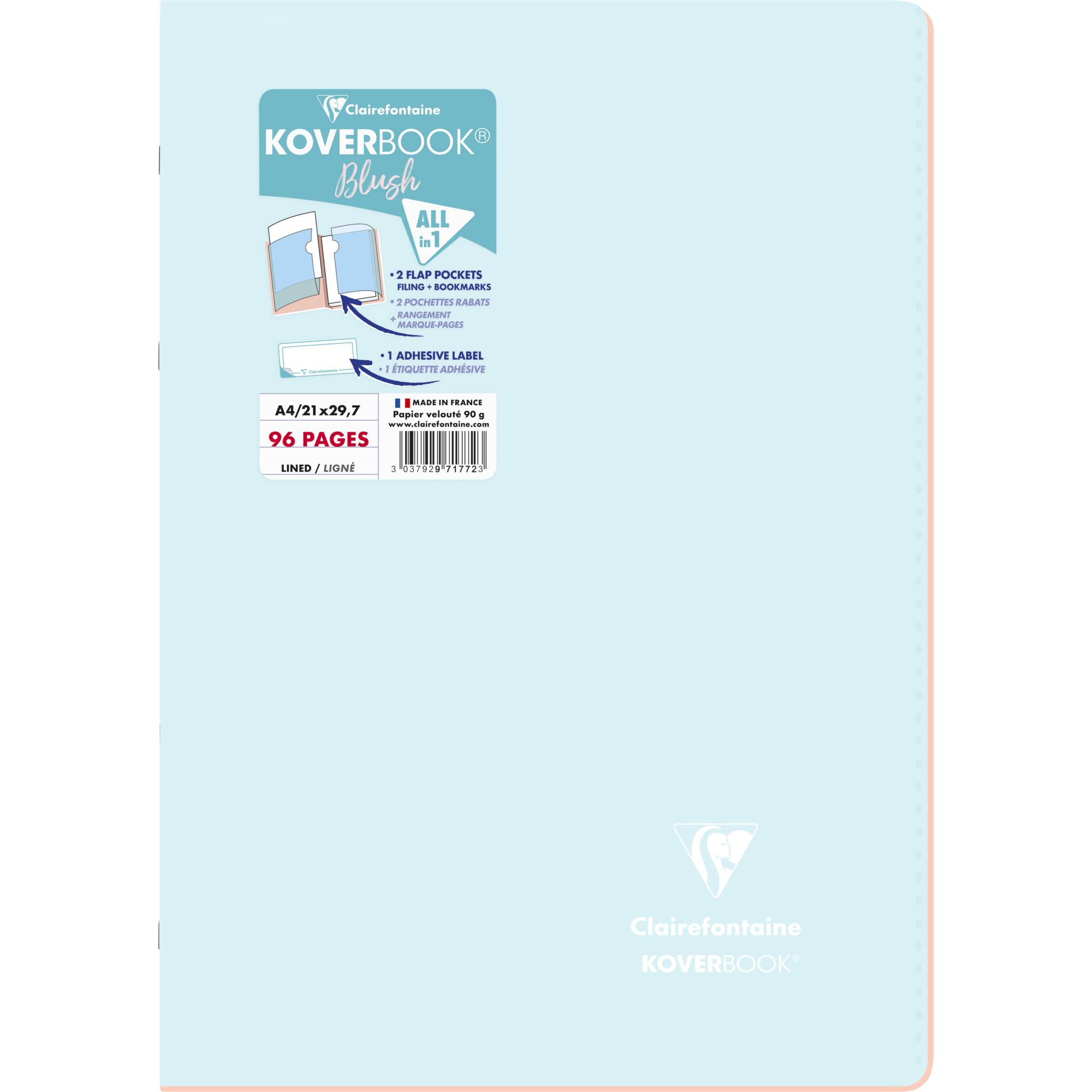 Clairefontaine 5x Koverbook Heft A4, 48 Blatt liniert Eisblau/Koralle 971772C