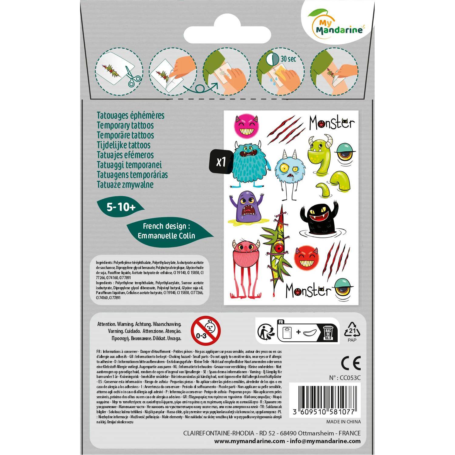 Avenue Mandarine 10x Tattoo' Mania, Monster - Mehrfarbig CC053C