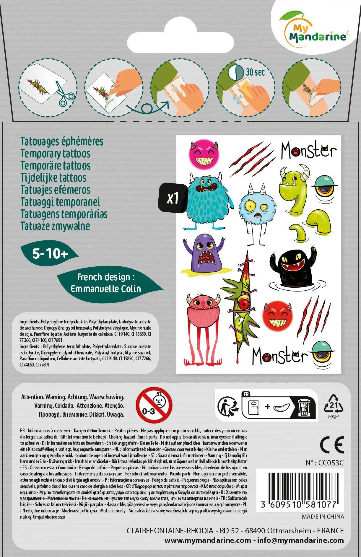 Avenue Mandarine 10x Tattoo' Mania, Monster - Mehrfarbig CC053C