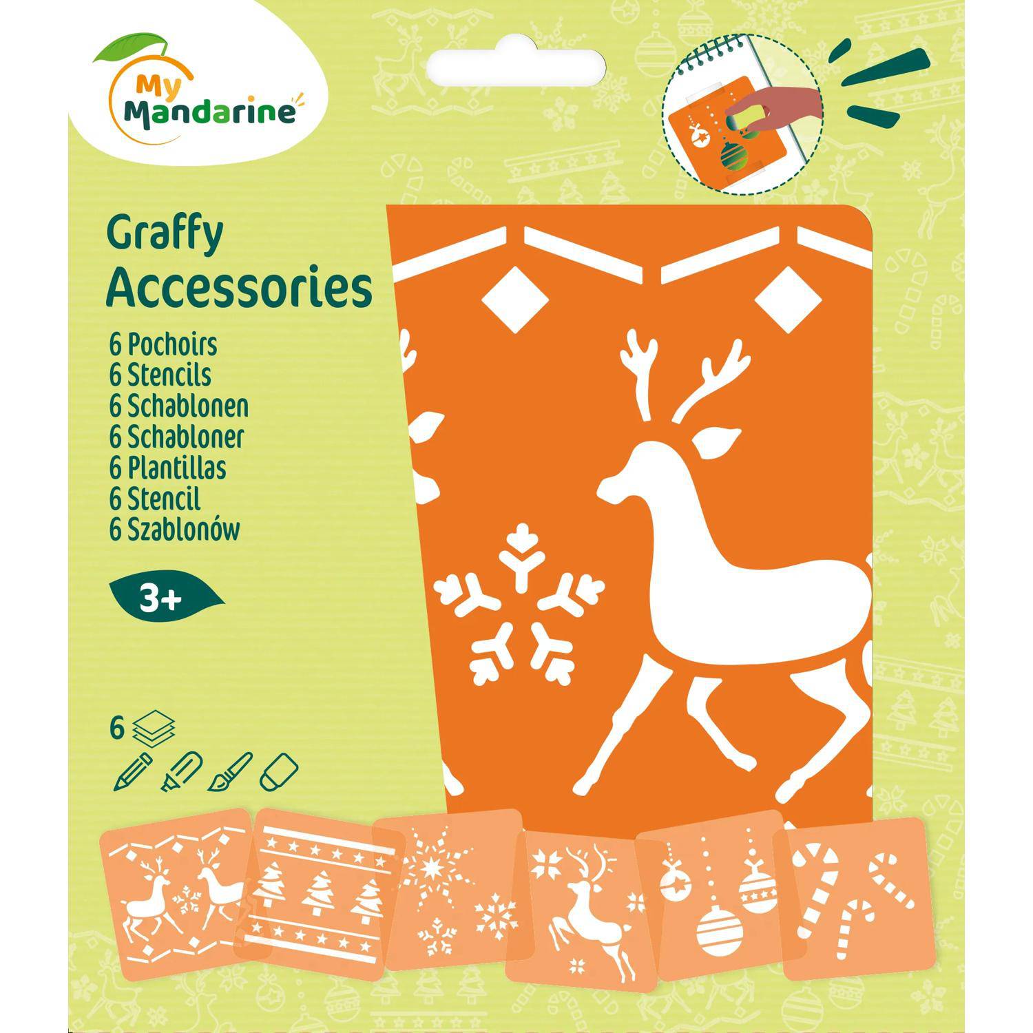 Avenue Mandarine 3x 6 tlg Schablonenset für Kinder, Weihnachten 2 Orange 42647O