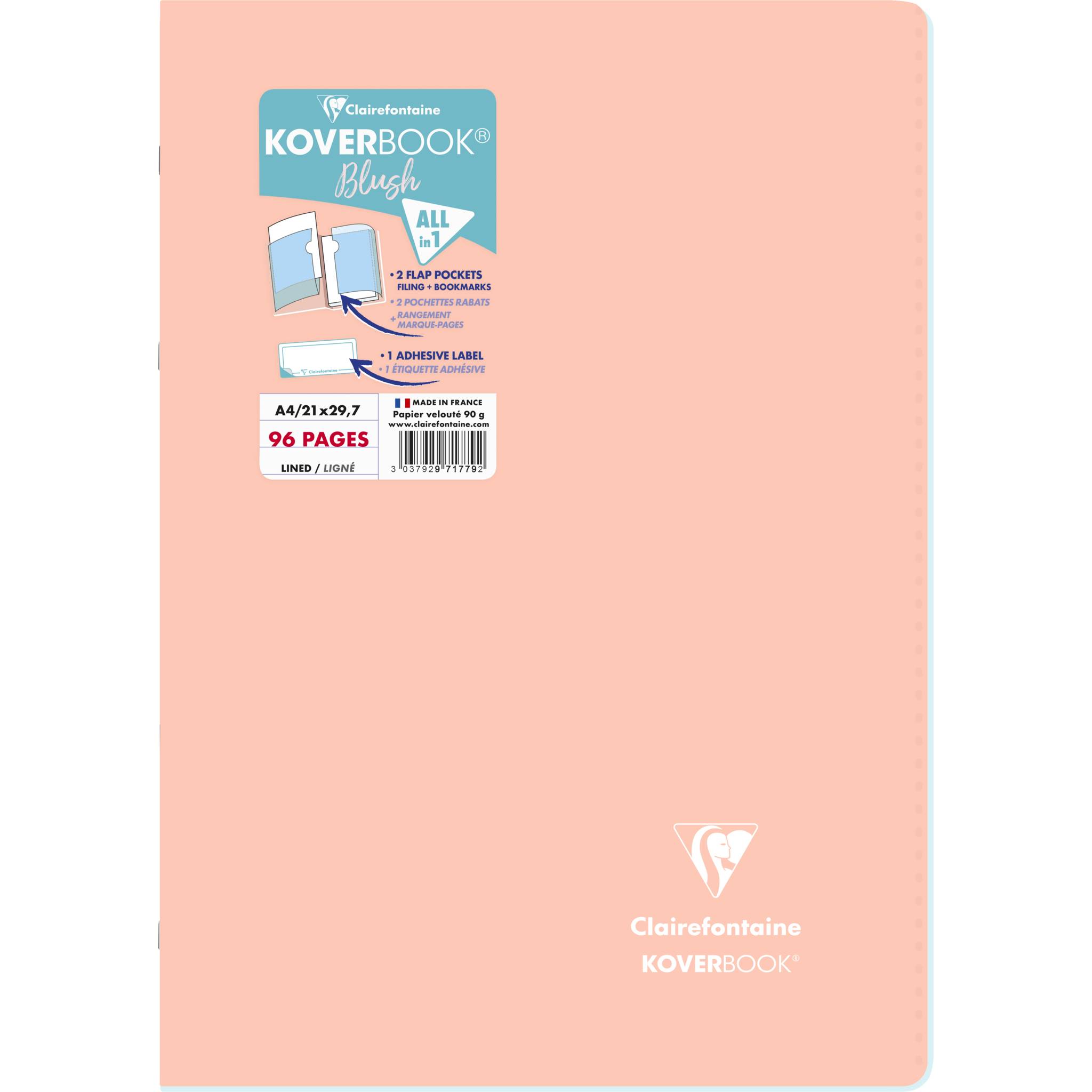 Clairefontaine 5x Koverbook Heft A4, 48 Blatt liniert Koralle/eisblau 971779C