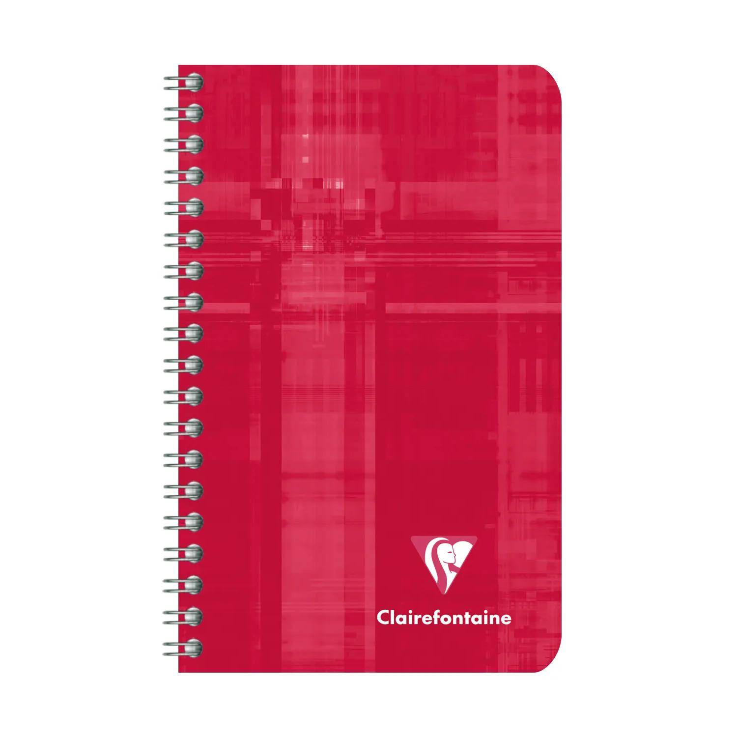 Rotes spiralgebundenes Notizbuch mit strukturiertem rosa Umschlag und dem Clairefontaine-Logo unten.