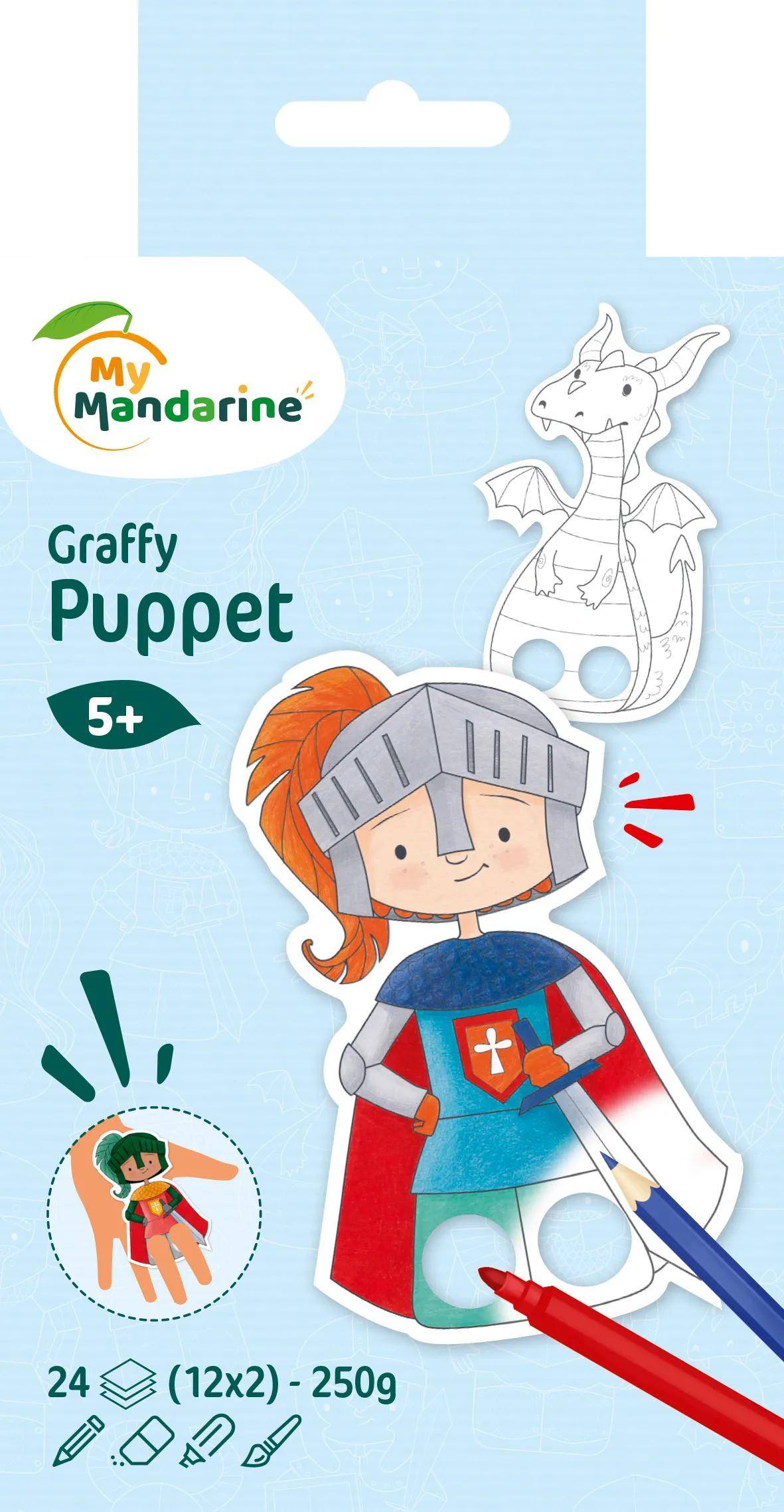 Avenue Mandarine 5x Graffy Puppet, Drachen und Ritter - Gelb GY009O
