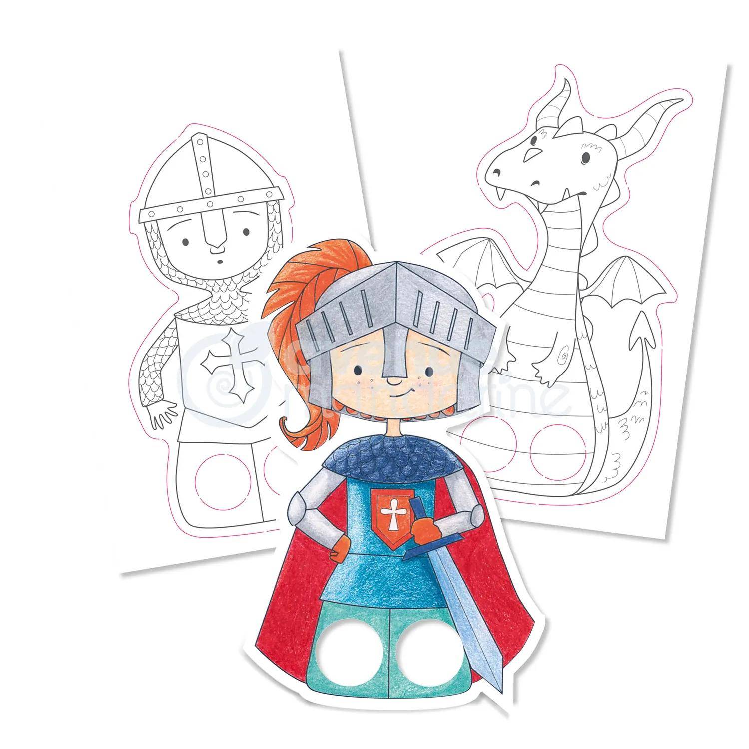 Avenue Mandarine 5x Graffy Puppet, Drachen und Ritter - Gelb GY009O