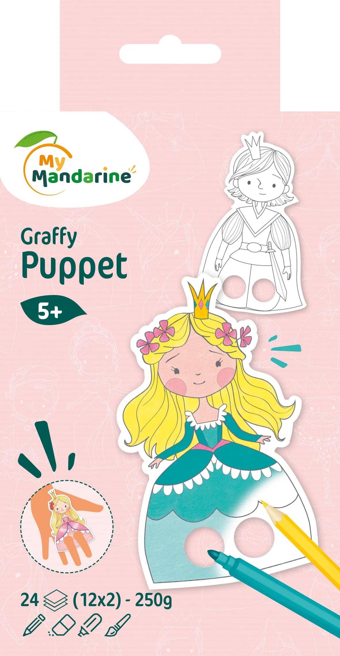 Avenue Mandarine 5x Graffy Puppet, Prinz und Prinzessin - Blau GY008O
