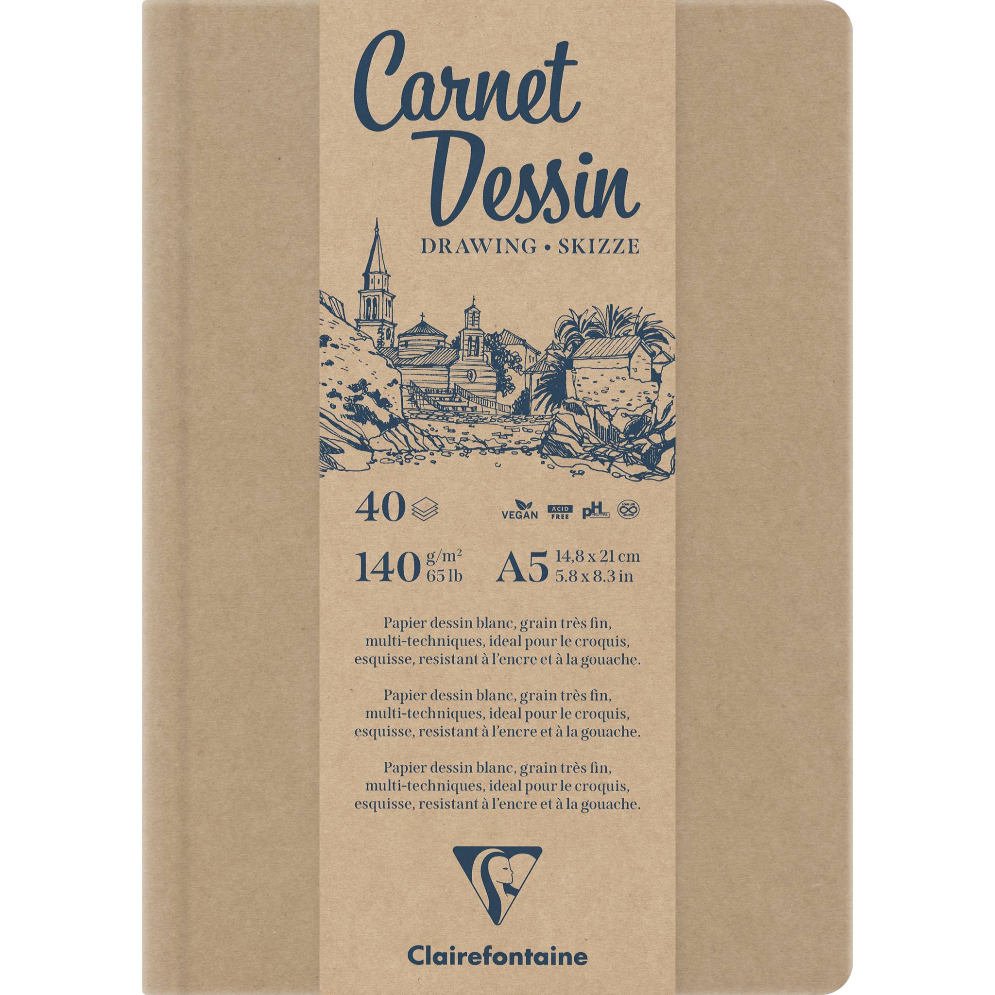 Clairefontaine 2x Zeichenbuch A5 Fadenbindung, 40 Bl 140g Kartonbraun 975963C