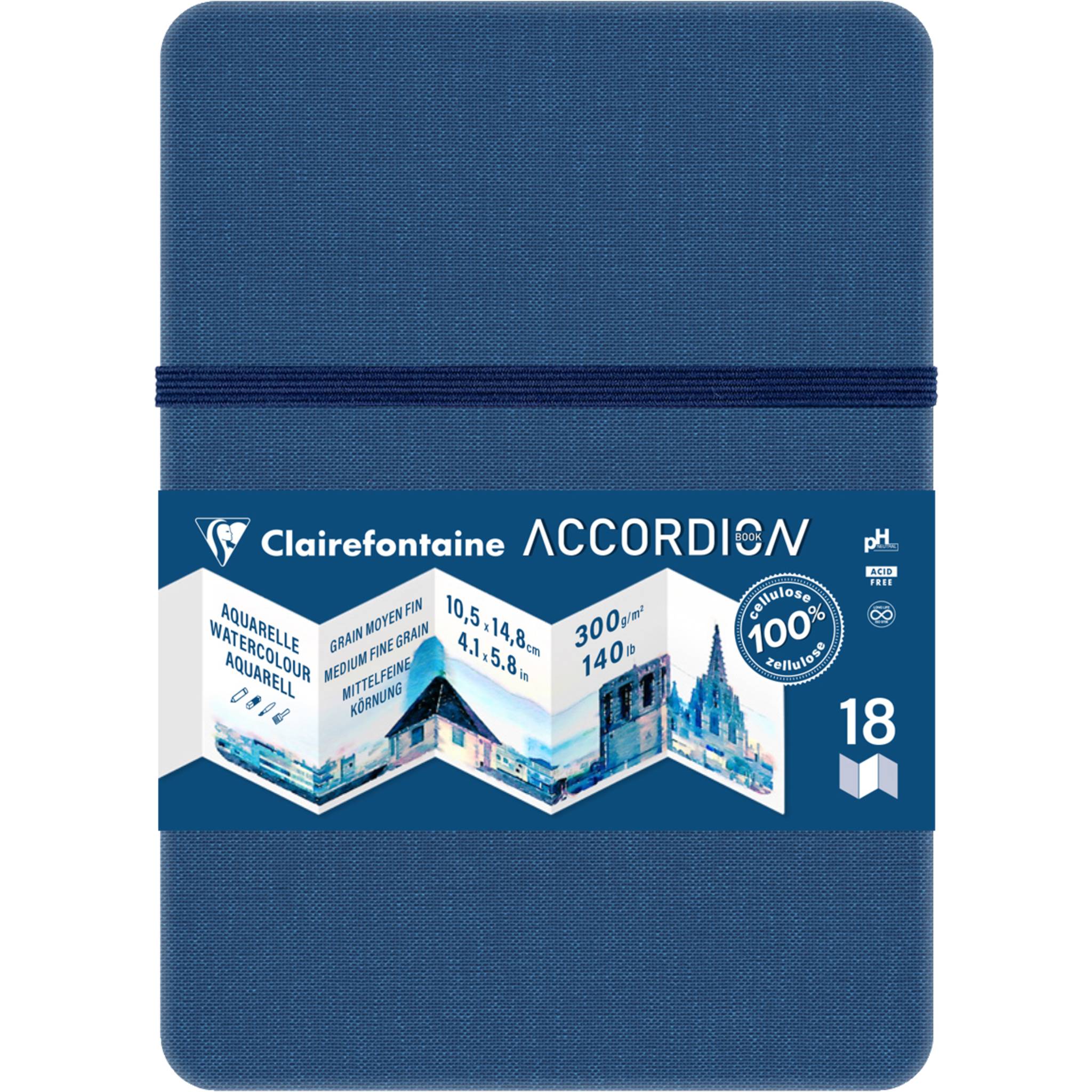Clairefontaine 4x Akkordeon-Zeichenbuch A6, 10 Seiten 300g - Blau 975967C