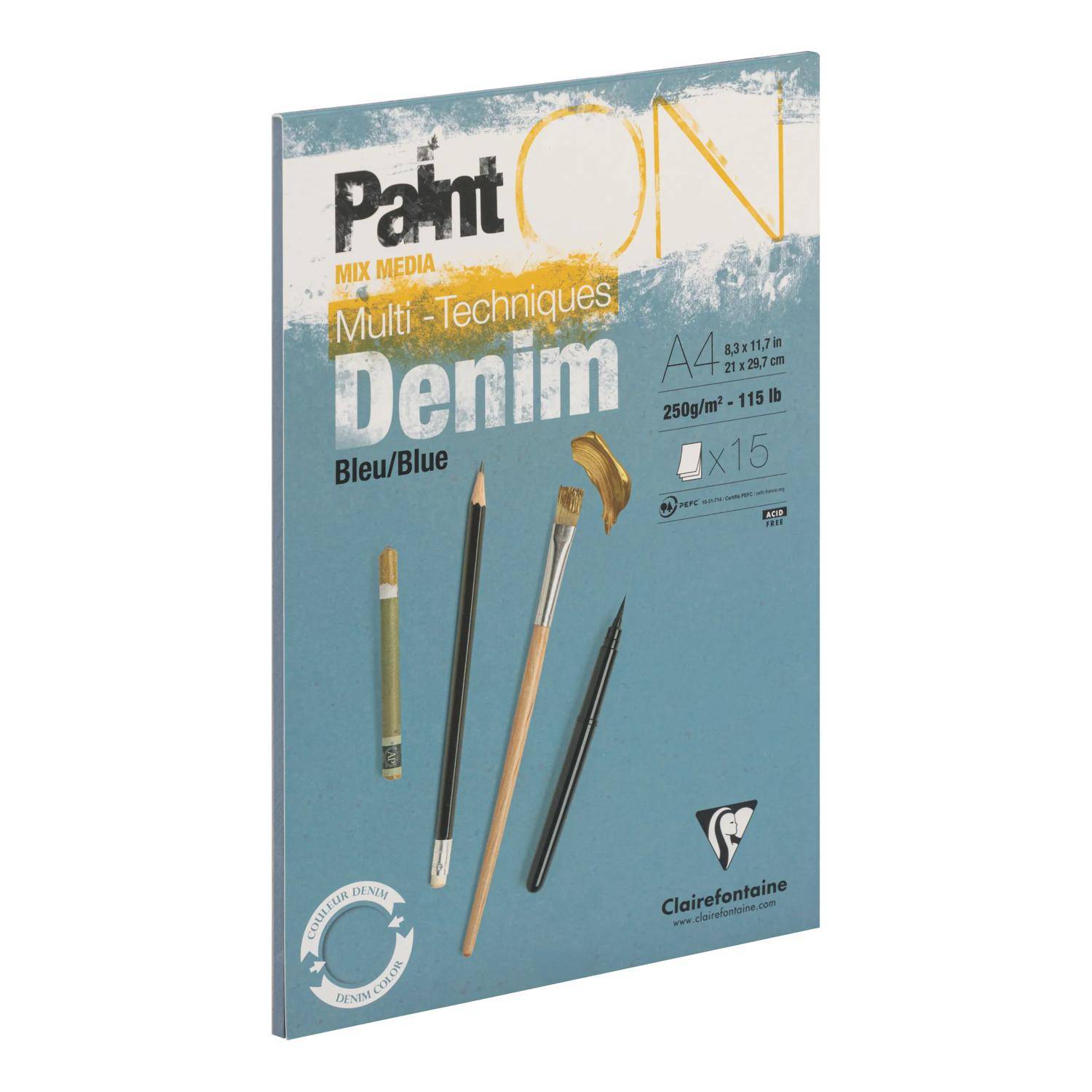 Clairefontaine 4x Denim, Block A4, kopfseitig geleimt 15 Blatt denimblau 975701C
