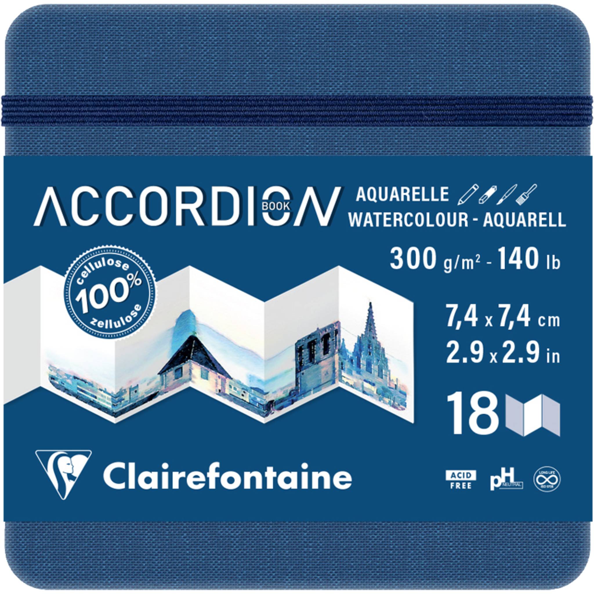 Clairefontaine 4x Akkordeon-Zeichenbuch 7,4x7,4cm 18 Seiten/9 Blatt Blau 975968C