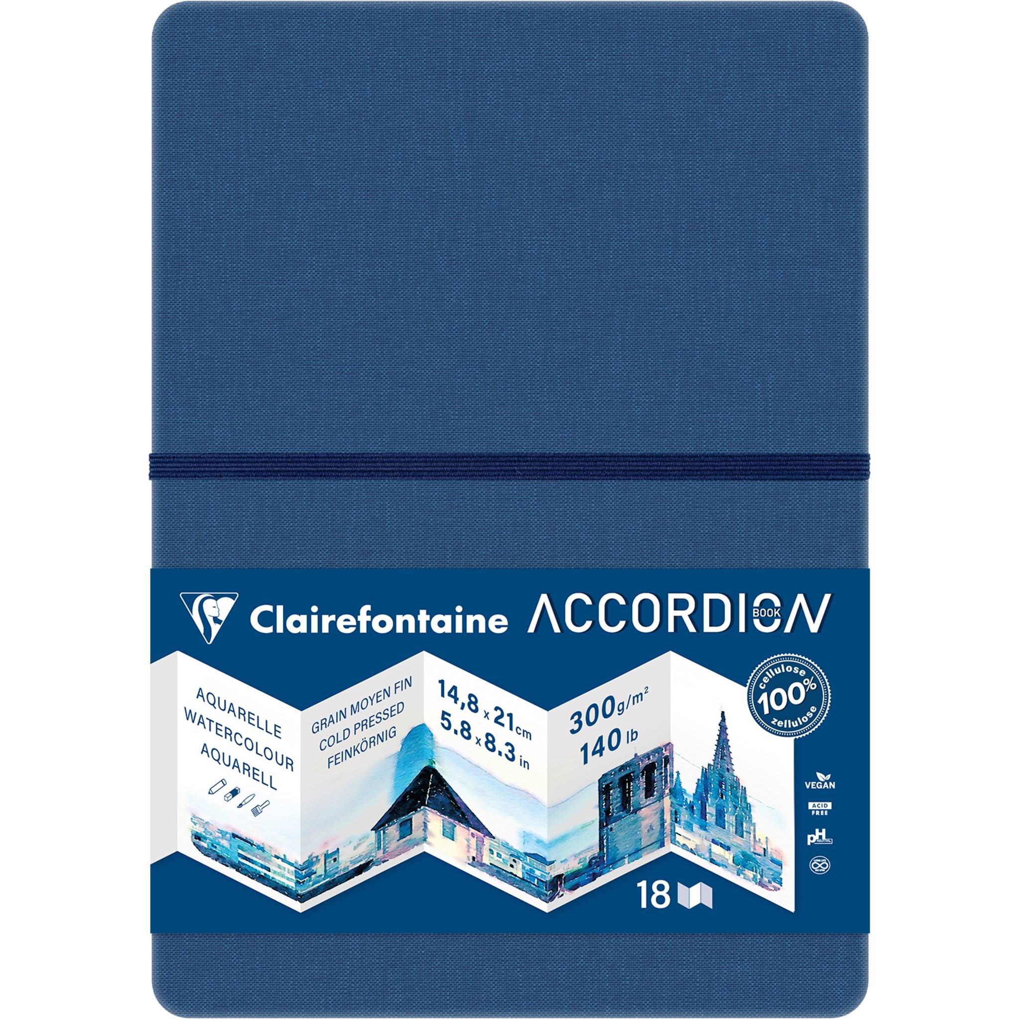 Clairefontaine 4x Akkordeon-Zeichenbuch A5, 8 Seiten 300g - Blau 975969C