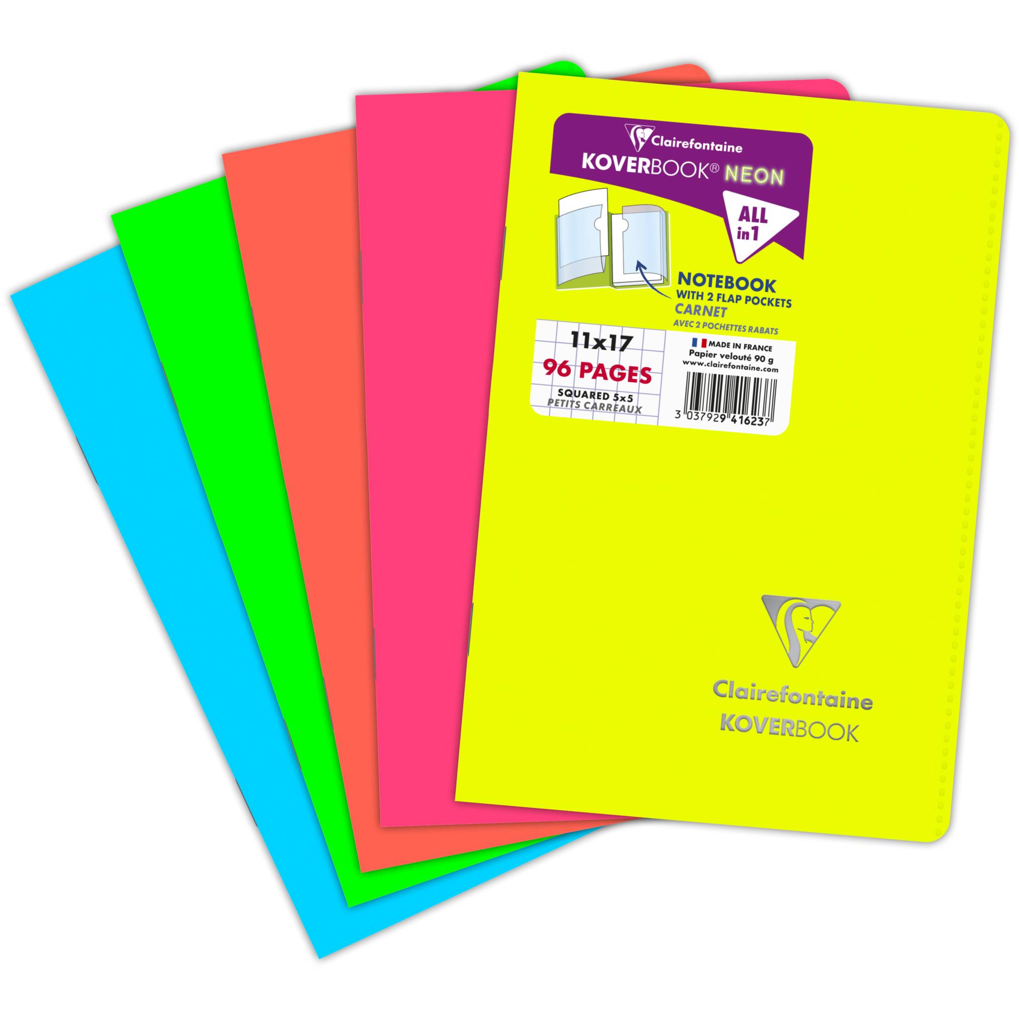 Clairefontaine 10x Neon Notizheft 11x17cm, 48 Blatt kariert Sortiert 941623C
