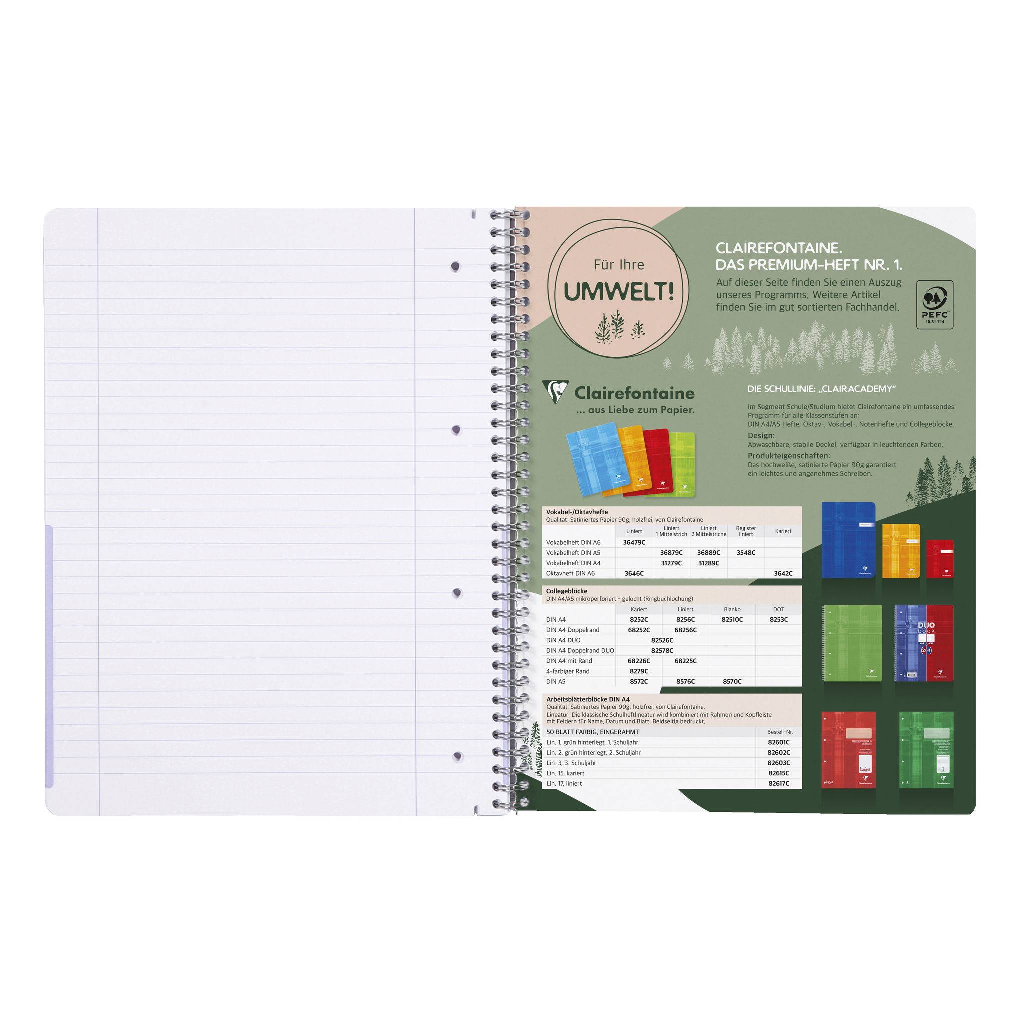Clairefontaine 5x DUO book Collegeblock A4+ 40 Bl kariert + 40 Blatt Lin. 82578C