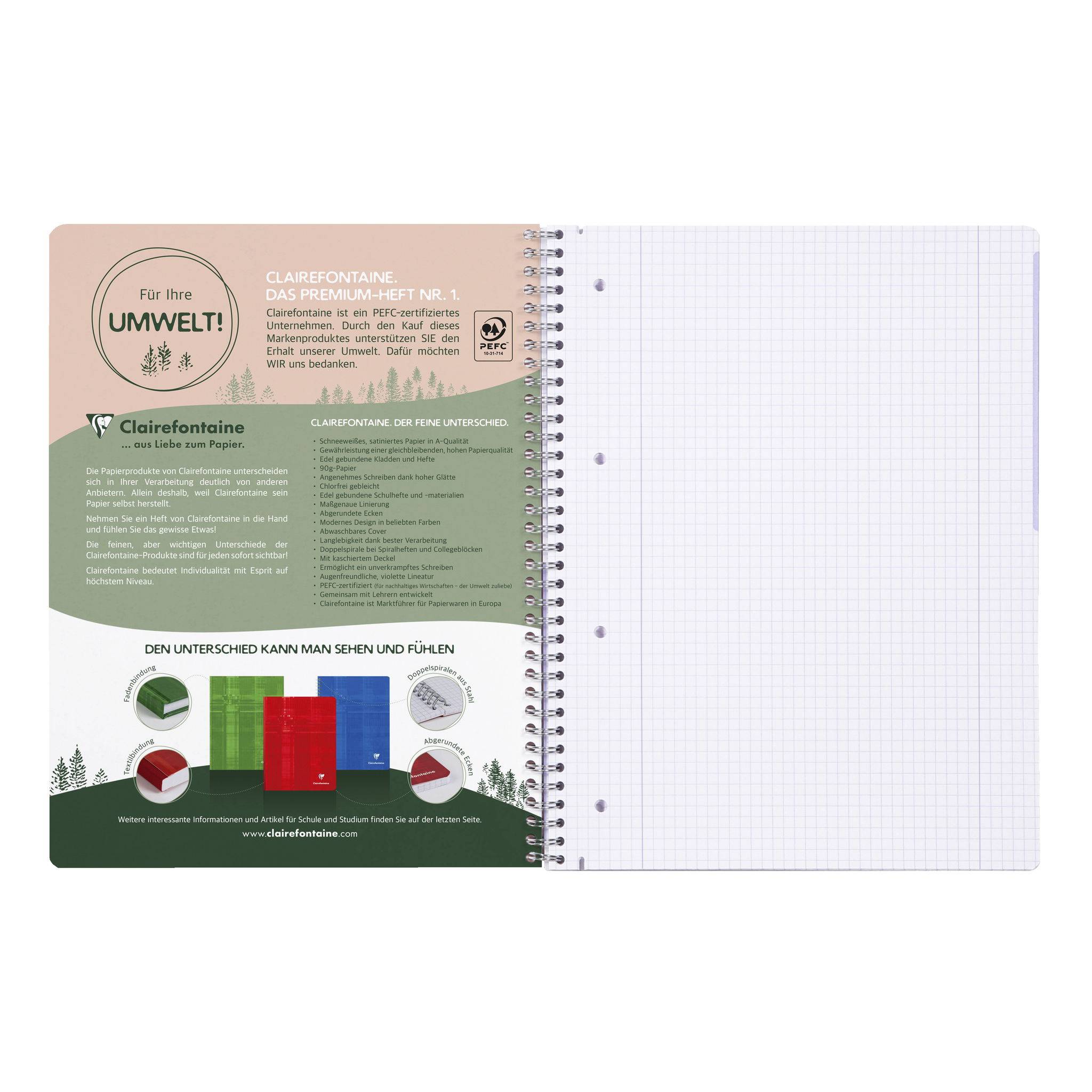 Clairefontaine 5x DUO book Collegeblock A4+ 40 Bl kariert + 40 Blatt Lin. 82578C
