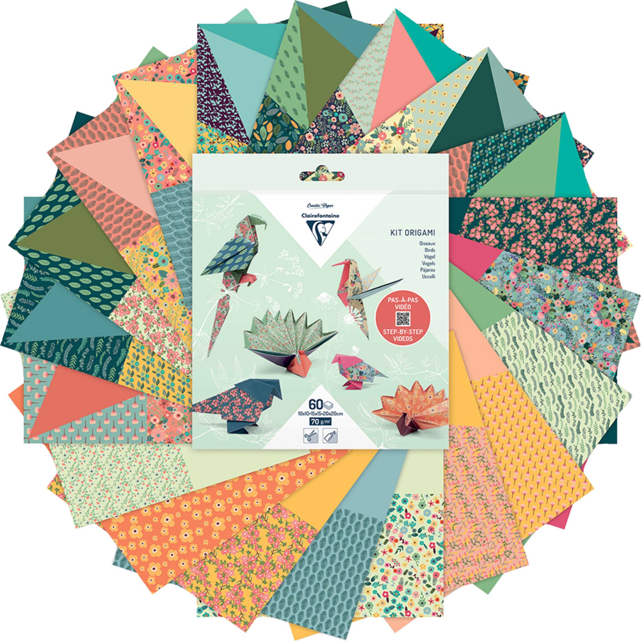 Clairefontaine 5x Origamiset Pack. 60 Blatt 3 Formate Vögel Mehrfarbig 95382C