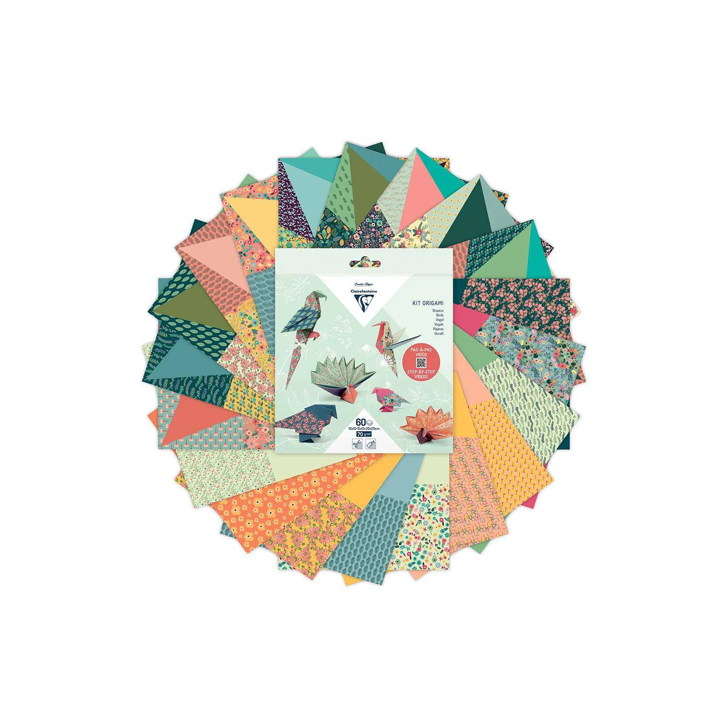 Clairefontaine 5x Origamiset Pack. 60 Blatt 3 Formate Vögel Mehrfarbig 95382C