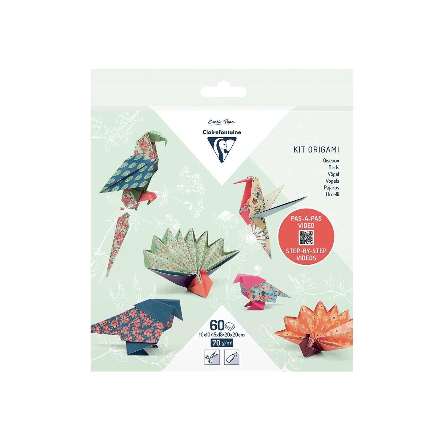 Clairefontaine 5x Origamiset Pack. 60 Blatt 3 Formate Vögel Mehrfarbig 95382C