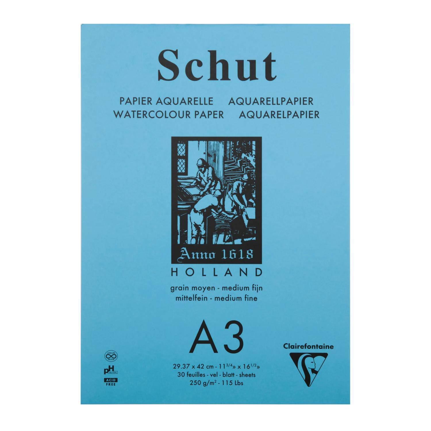 Clairefontaine 2x Aquarellblock A3 30 Blatt weiß telfeine Körnung SCH11853C