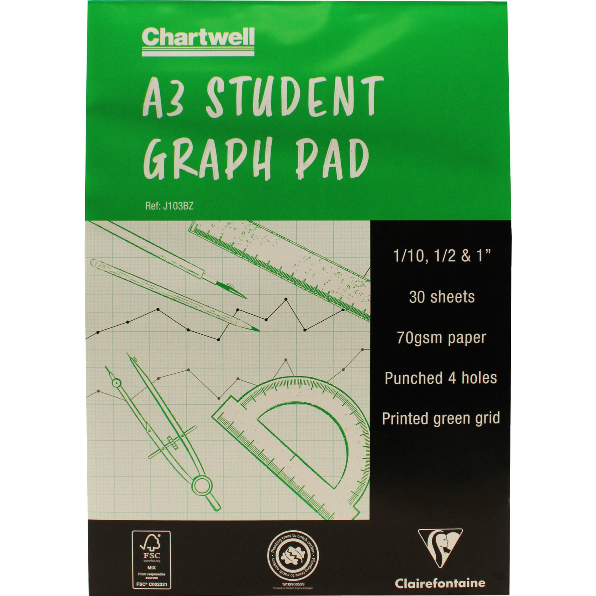 Clairefontaine 5x Chartwell Block 30 Blatt A3 70g 1/10, 1/2 & 1 - J103BZ
