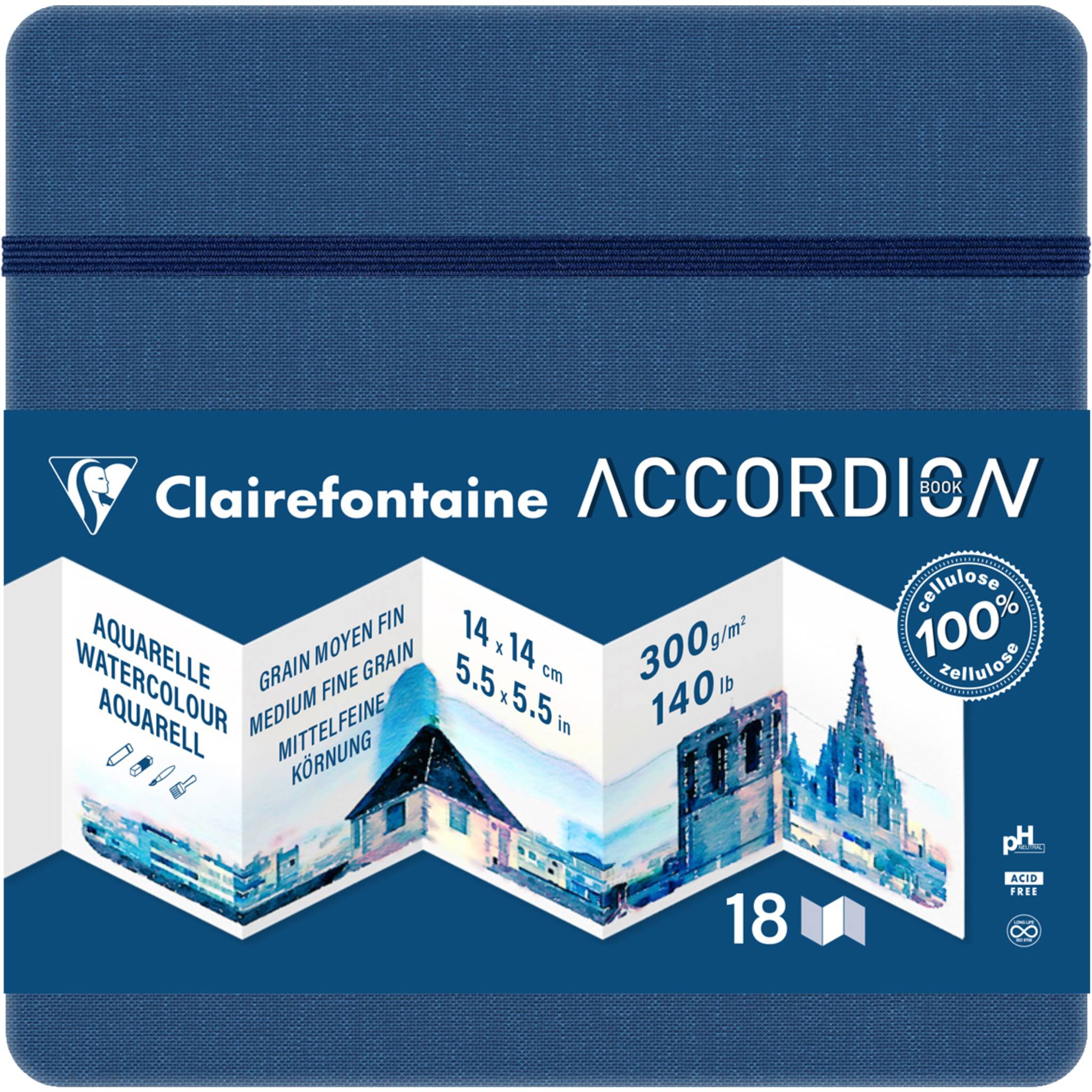 Clairefontaine 4x Akkordeon-Zeichenbuch 14x14 cm, 10 Seiten 300g - Blau 975970C