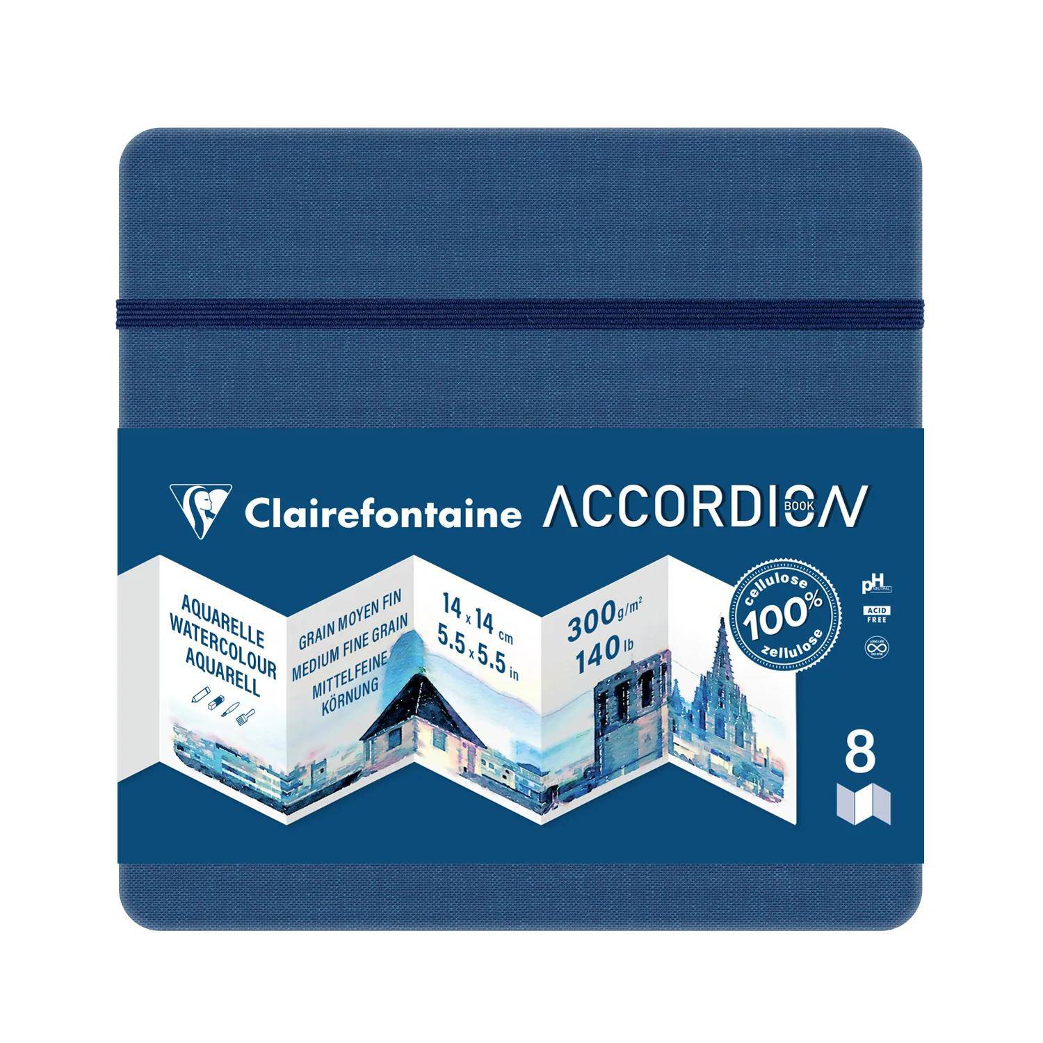Clairefontaine 4x Akkordeon-Zeichenbuch 14x14 cm, 10 Seiten 300g - Blau 975970C