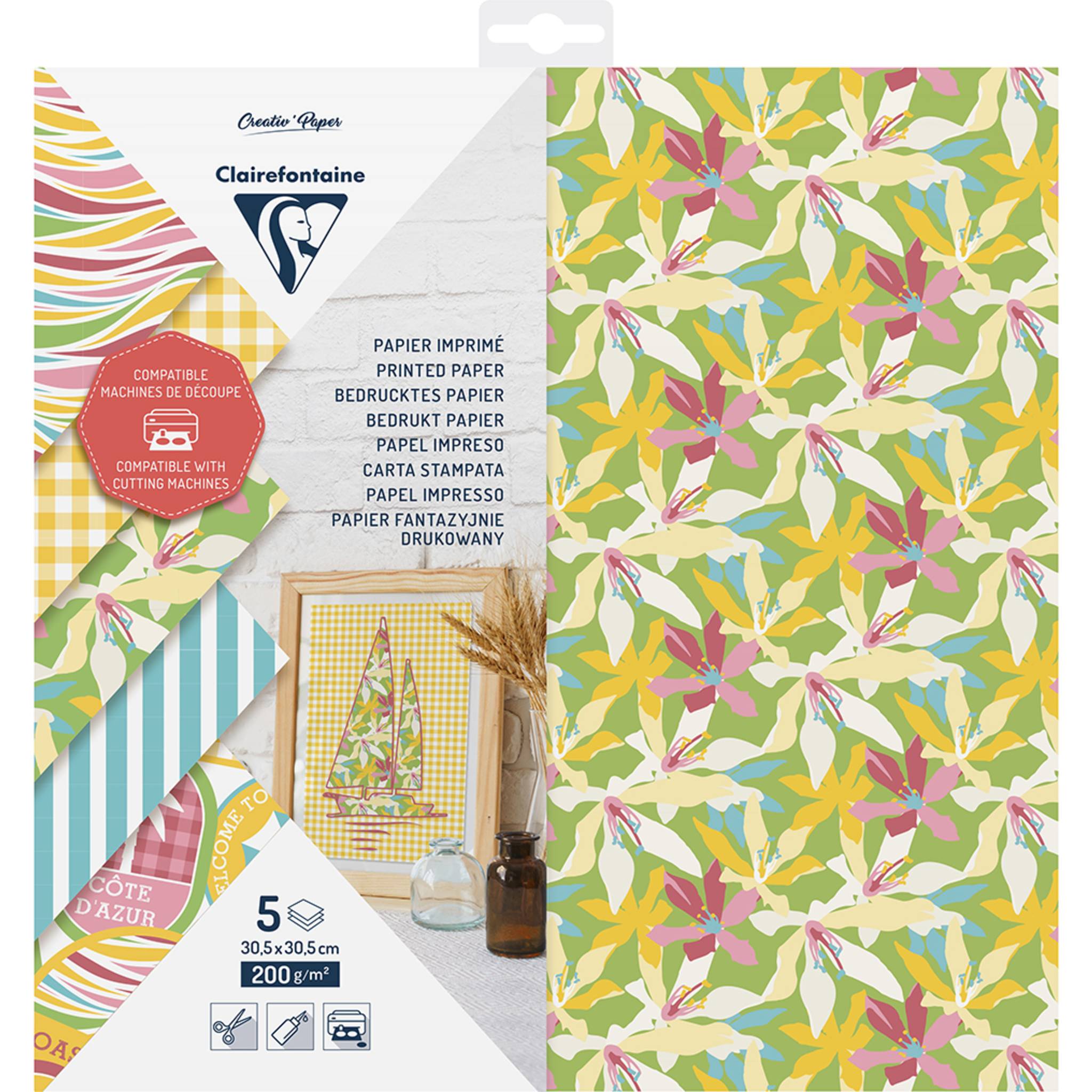 Clairefontaine5x Bedrucktes Papier Pkg 5Bl 30,5x30,5 200g - 95740C