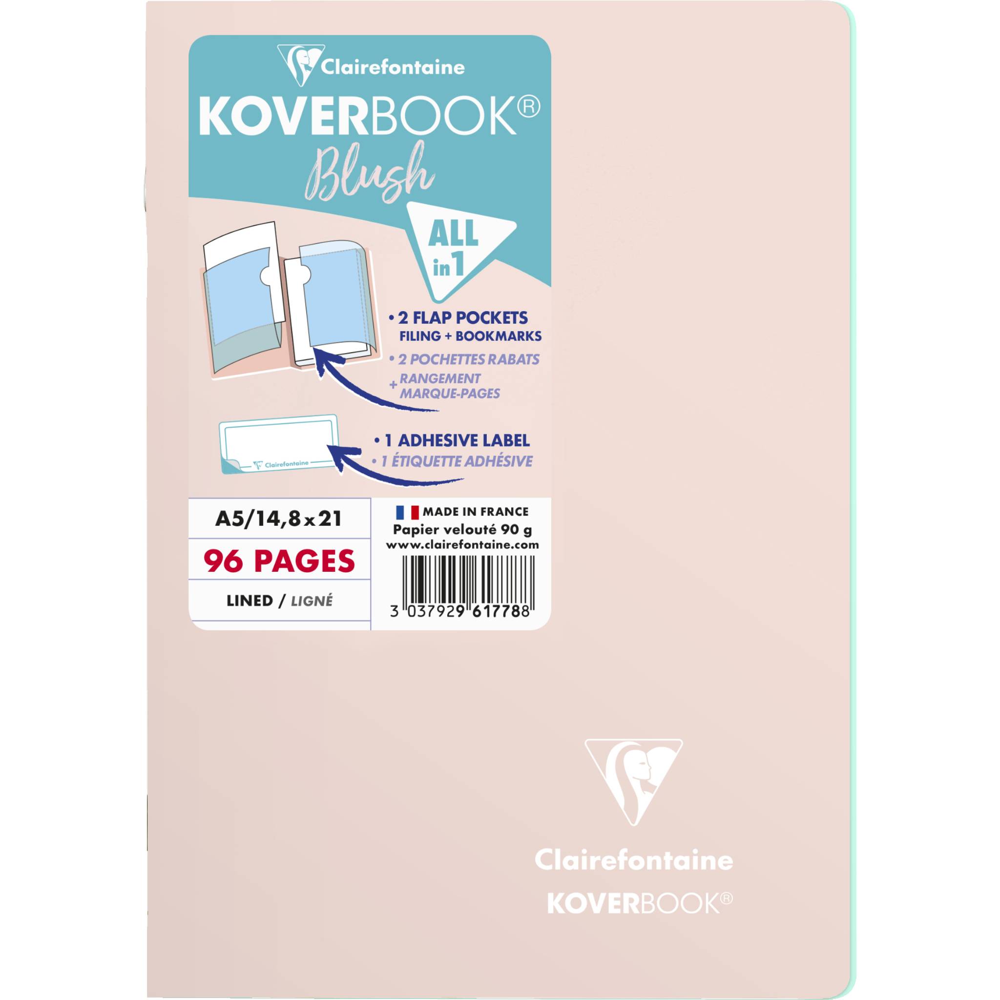 Clairefontaine 5x Koverbook Heft A5 48 Blatt liniert - Puderrosa/Minze 961778C