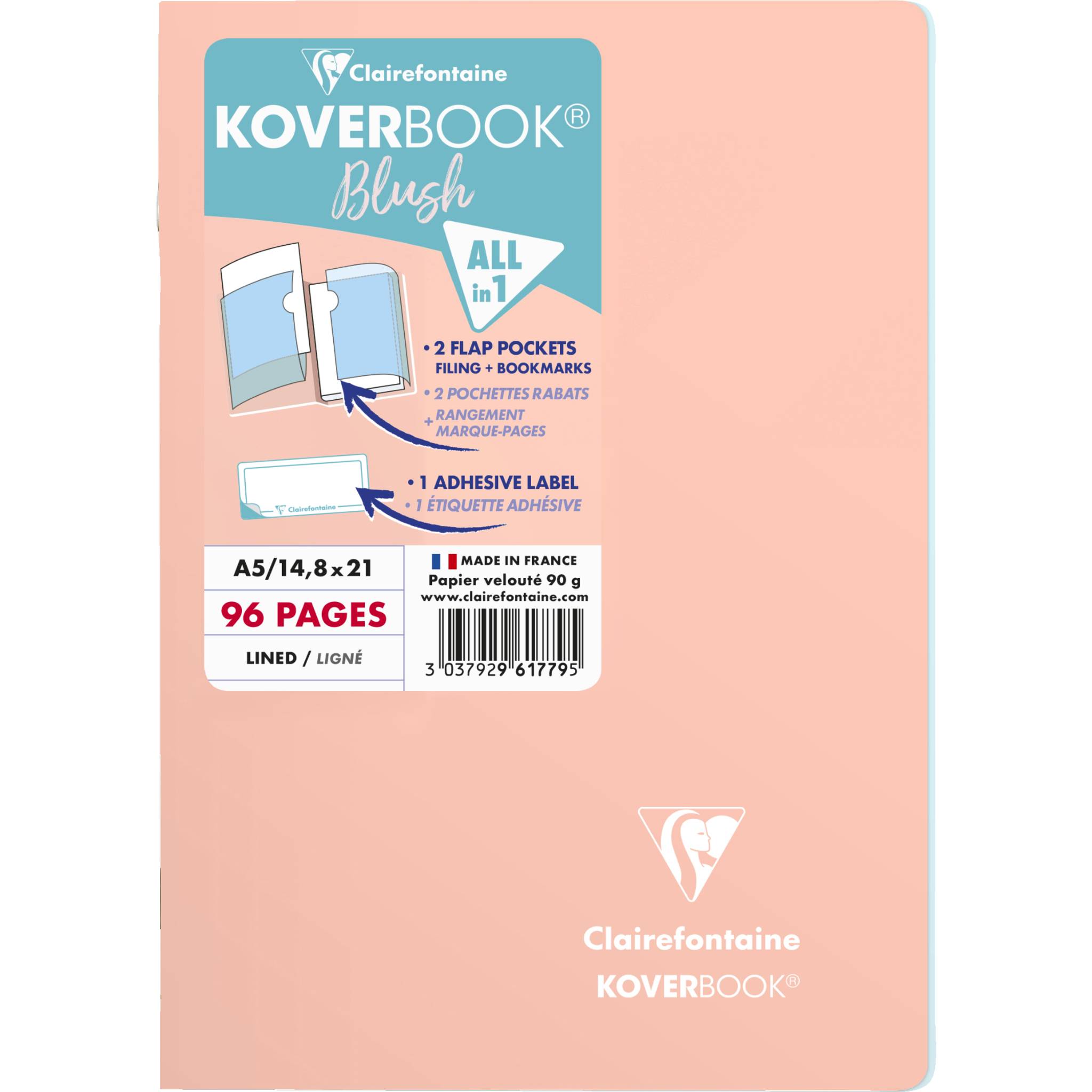 Clairefontaine 5x Koverbook Heft A5 48 Blatt liniert, Koralle/Eisblau 961779C