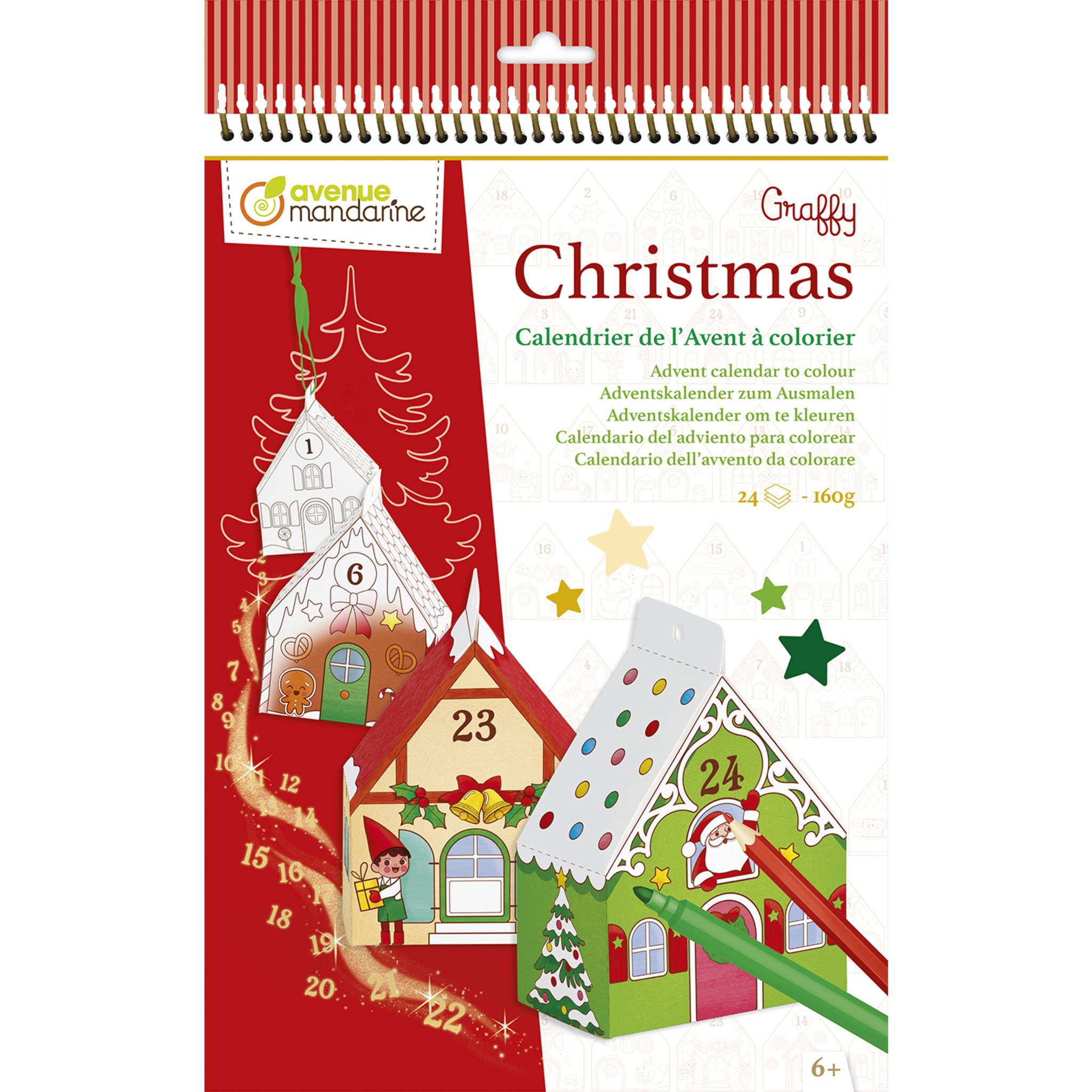 Avenue Mandarine 5x Graffy Christmas, Adventskalender zum Ausmalen - Rot GY123C