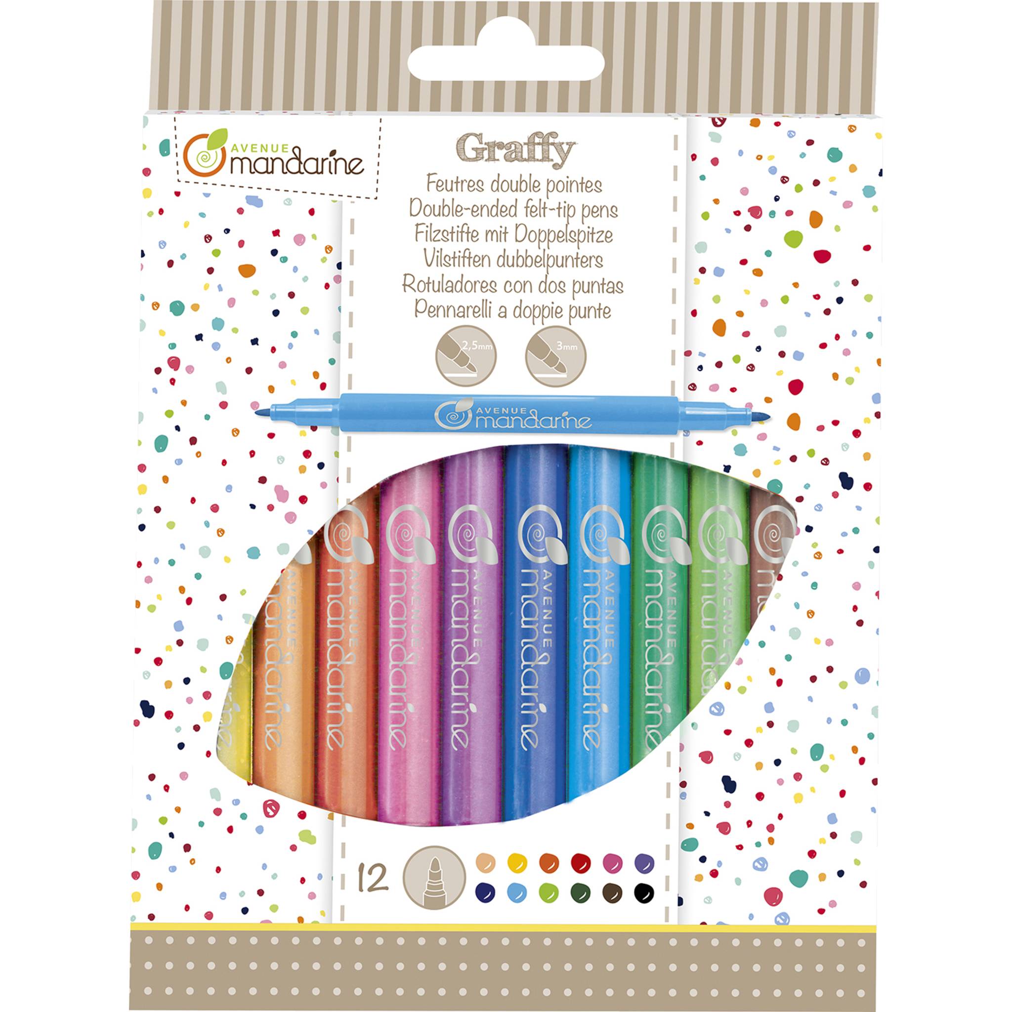 Avenue Mandarine 10x Packung 12x Filzstiften mit Doppelspitze Mehrfarbig CC031O