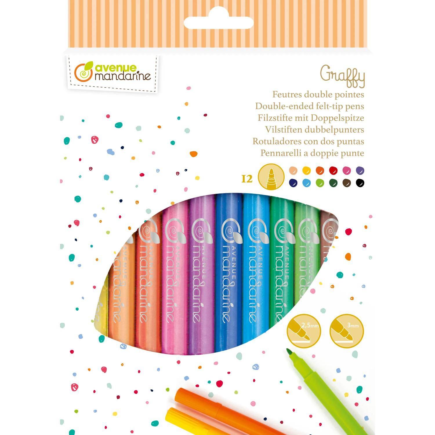 Avenue Mandarine 10x Packung 12x Filzstiften mit Doppelspitze Mehrfarbig CC031O