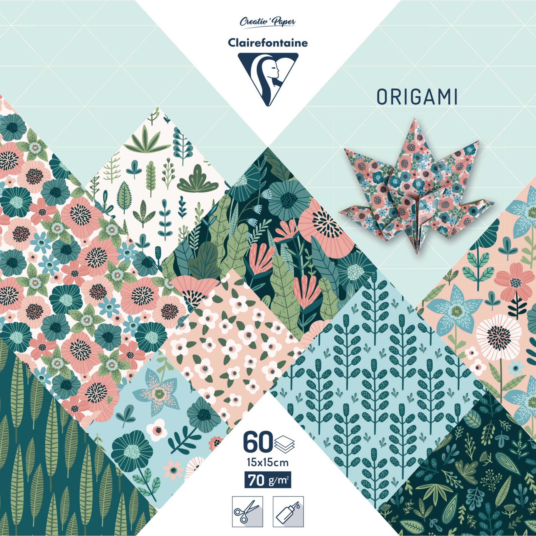 Clairefontaine 5x Origami, Pkg 60 Bl 70g, 15x15 cm, Herbarium Mehrfarbig 95372C