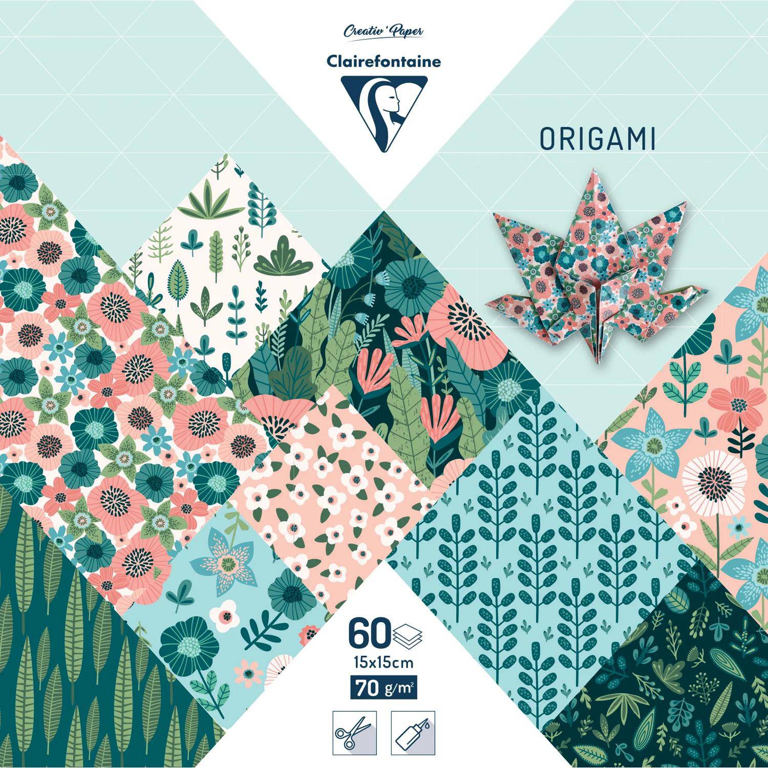Clairefontaine 5x Origami, Pkg 60 Bl 70g, 15x15 cm, Herbarium Mehrfarbig 95372C