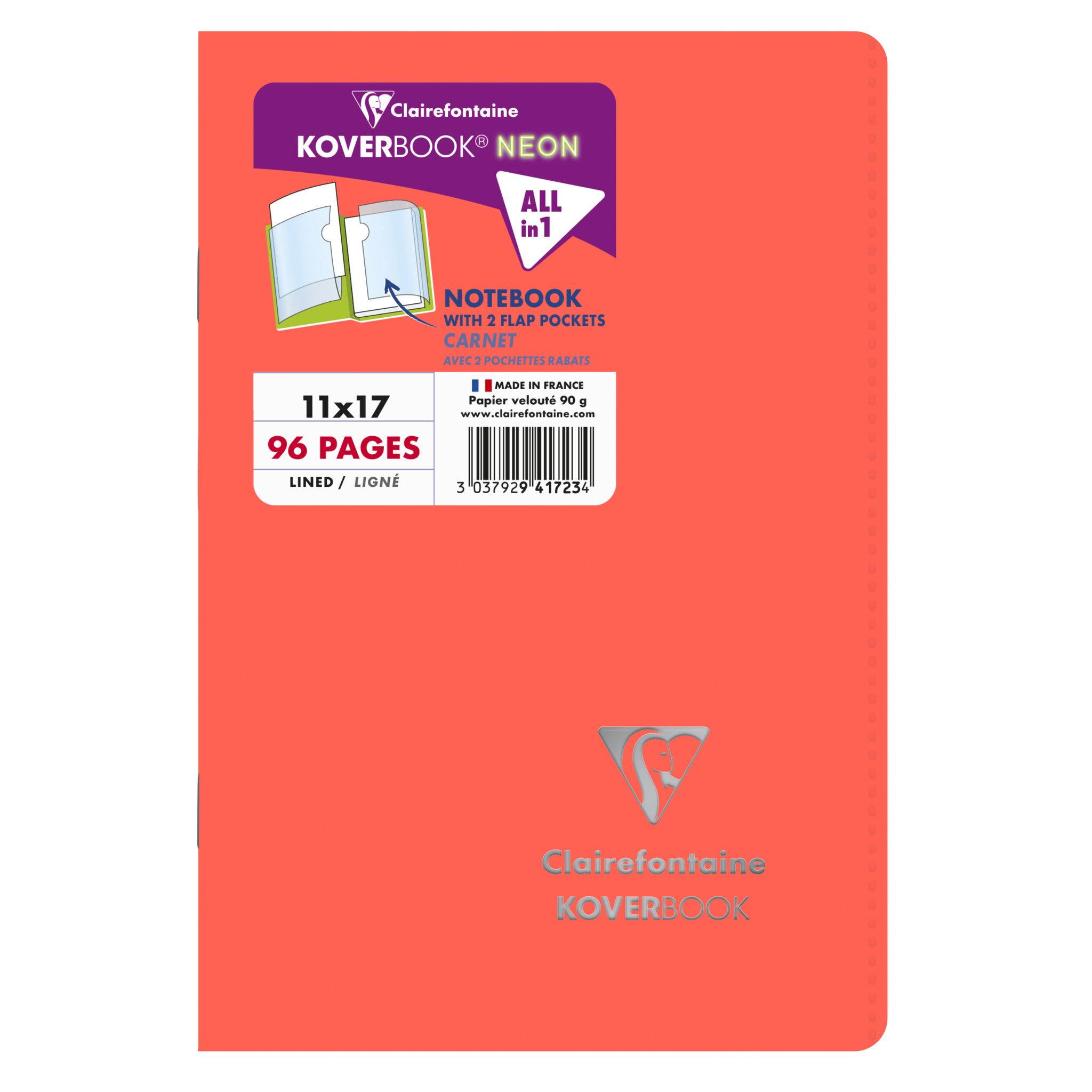 Clairefontaine 10x Neon Notizheft 24x32cm, 48 Blatt liniert - Sortiert 941723C