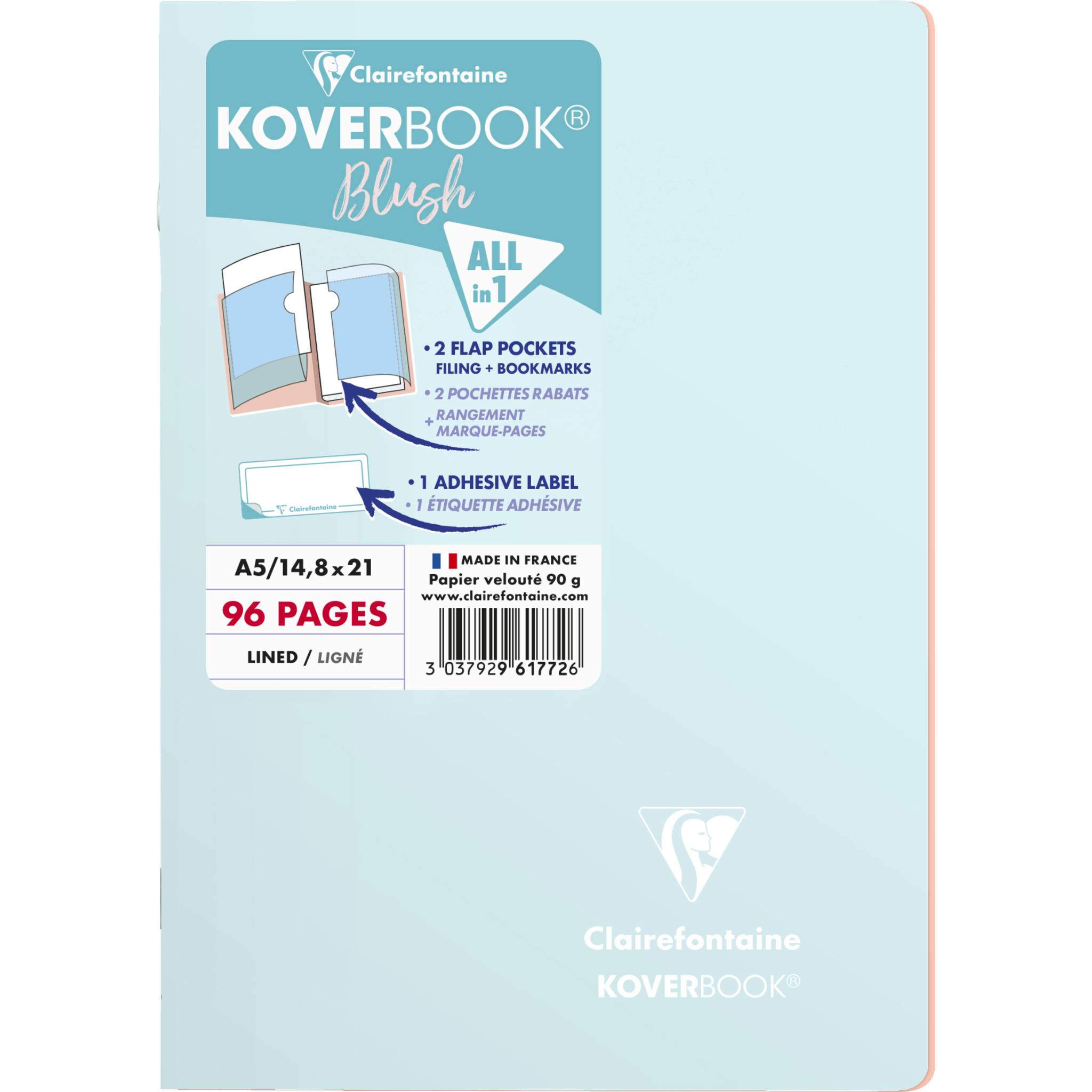 Clairefontaine 5x Koverbook Heft A5 48 Blatt liniert Eisblau/Koralle 961772C