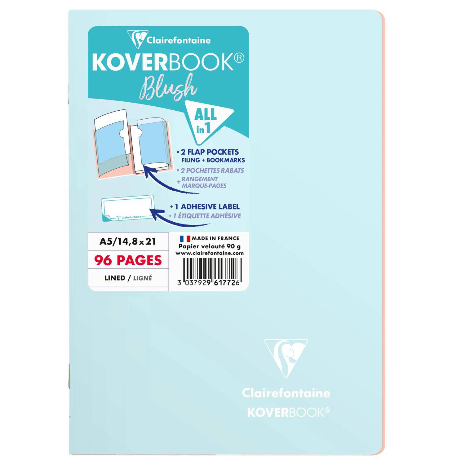Clairefontaine 5x Koverbook Heft A5 48 Blatt liniert Eisblau/Koralle 961772C