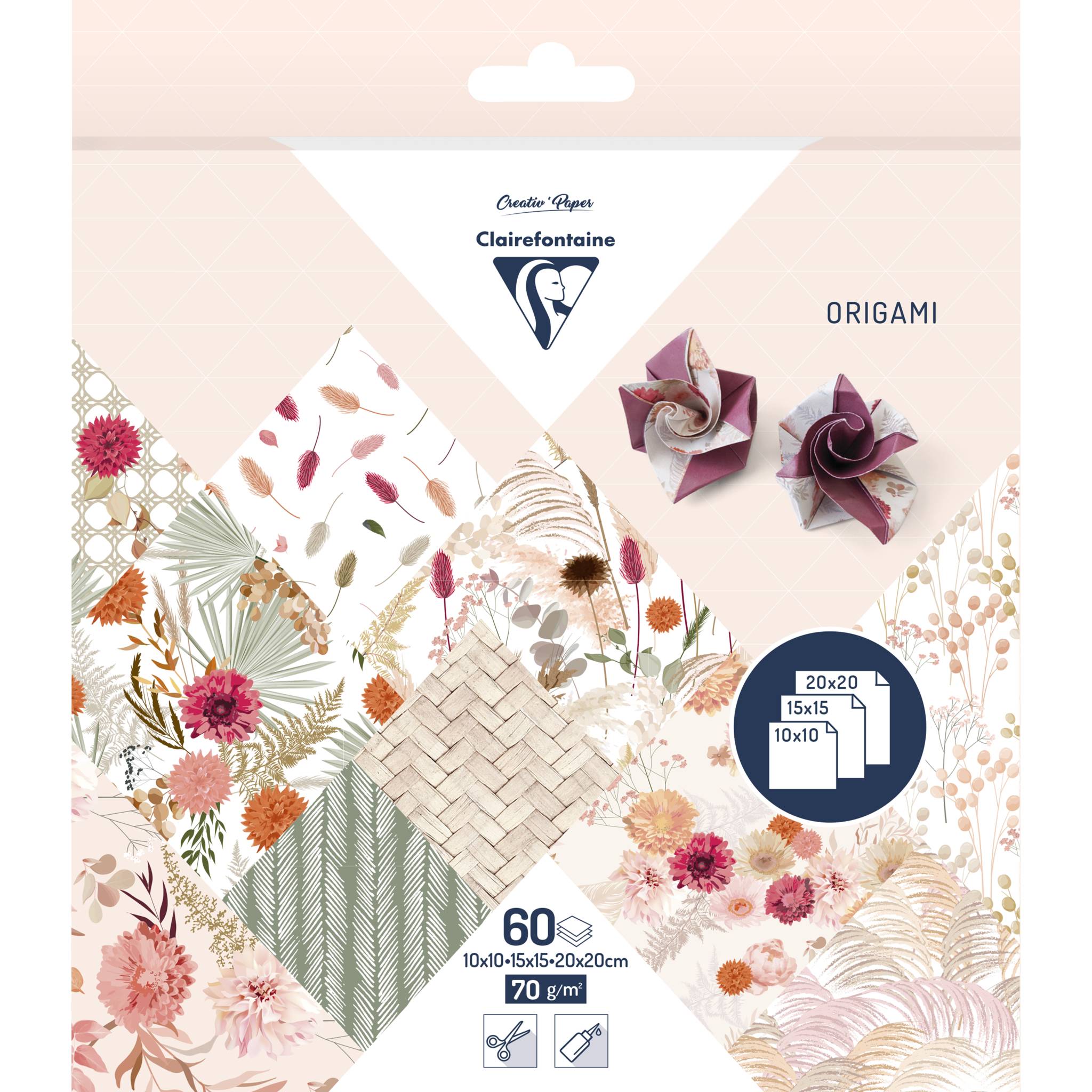 Clairefontaine 5x Origami Pack. 60 Blatt 3 Formate Trockenblumen Sortiert 95371C