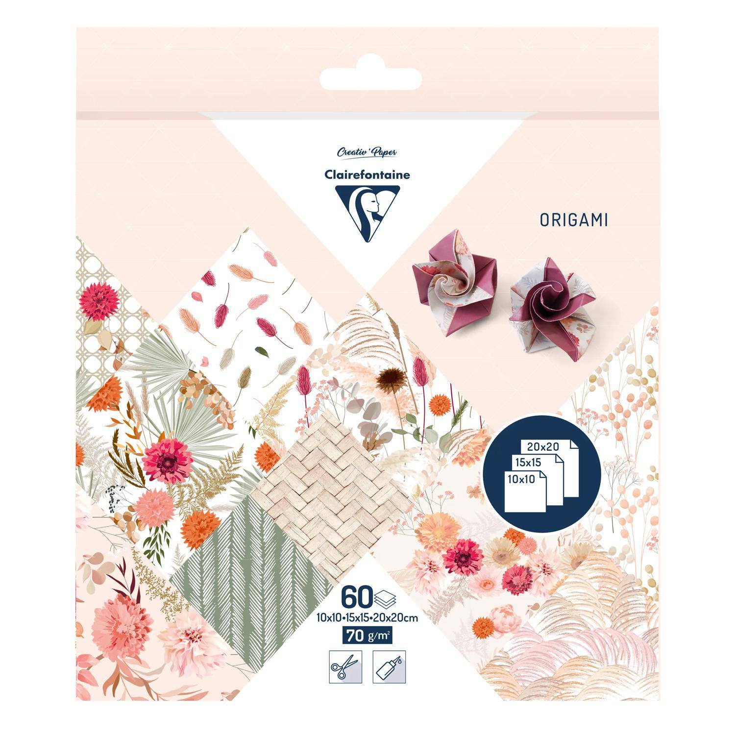 Clairefontaine 5x Origami Pack. 60 Blatt 3 Formate Trockenblumen Sortiert 95371C