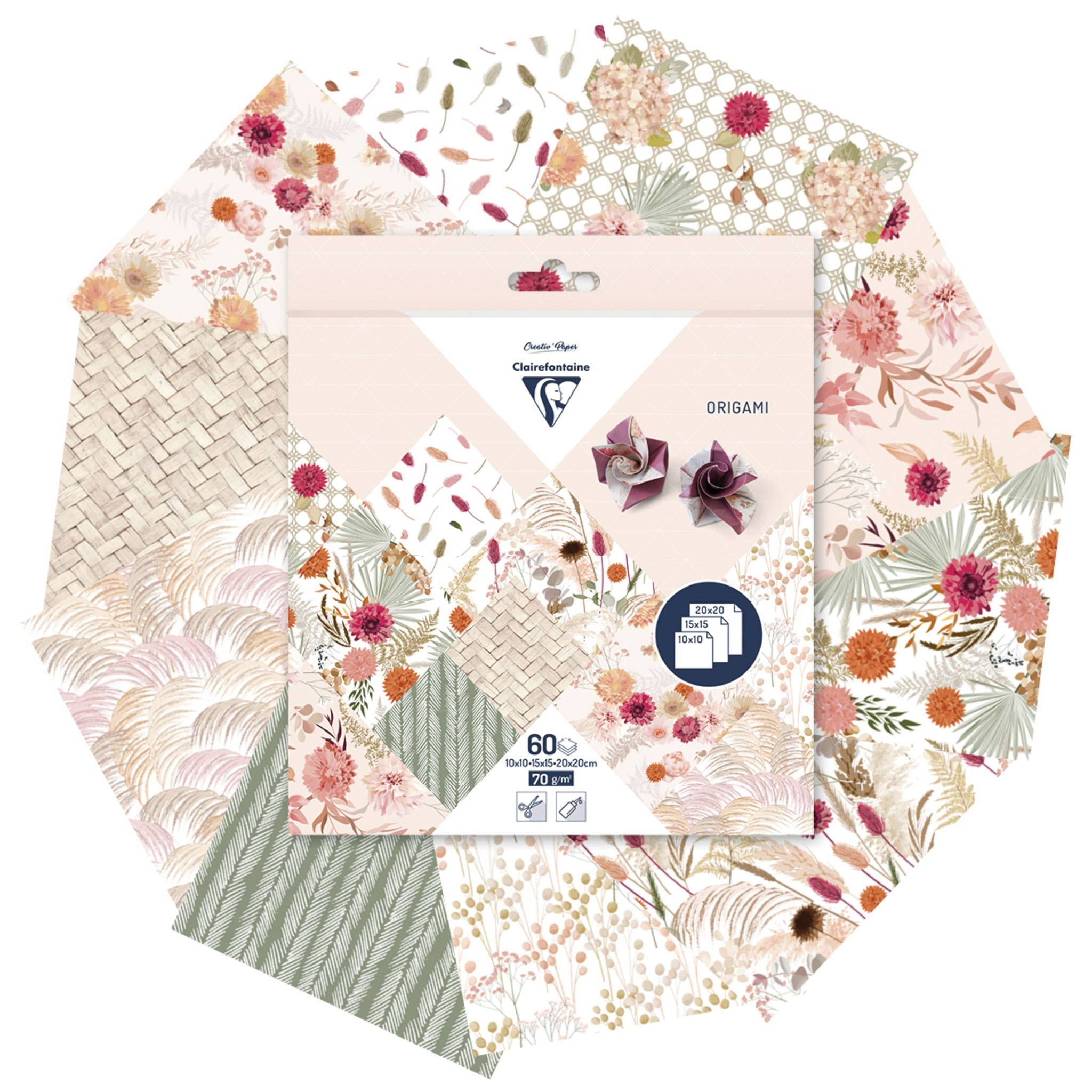 Clairefontaine 5x Origami Pack. 60 Blatt 3 Formate Trockenblumen Sortiert 95371C