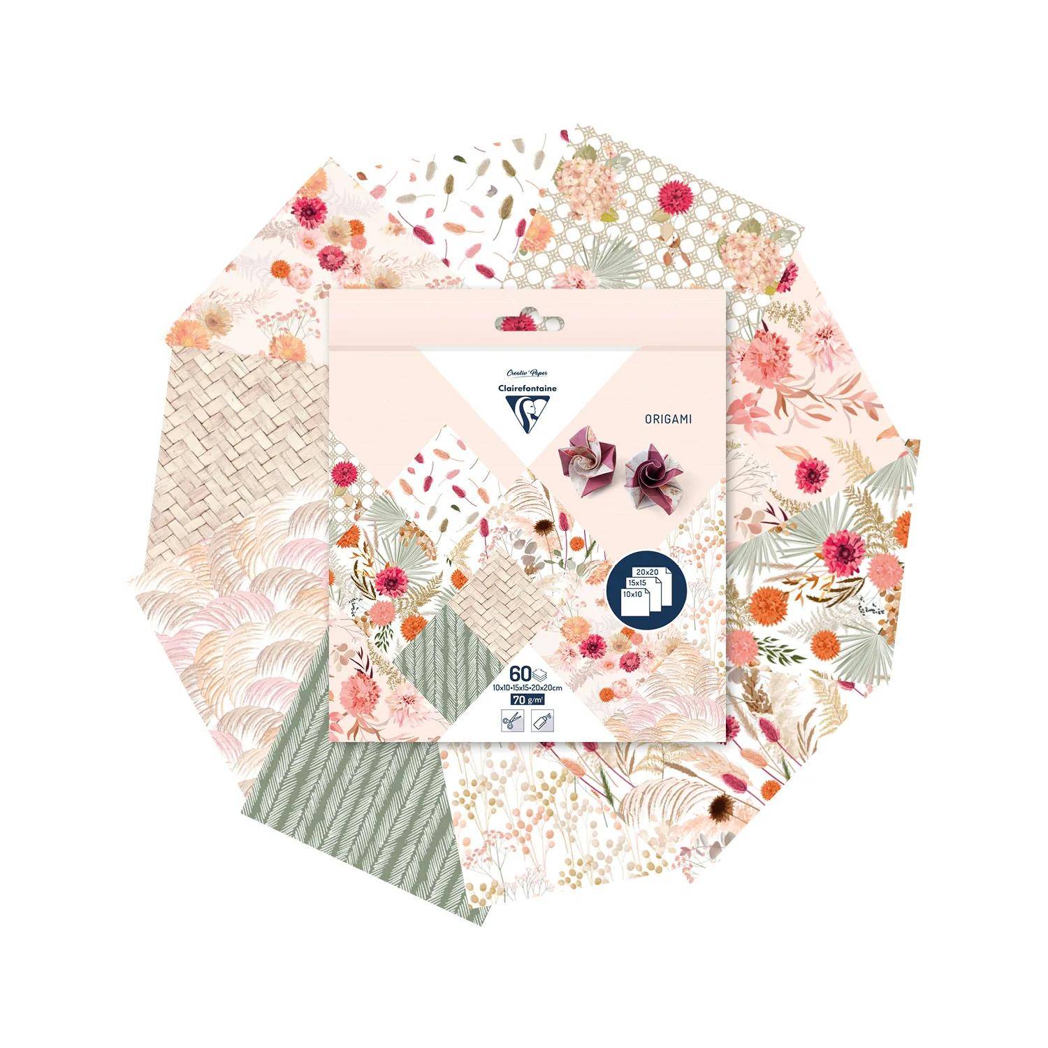 Clairefontaine 5x Origami Pack. 60 Blatt 3 Formate Trockenblumen Sortiert 95371C