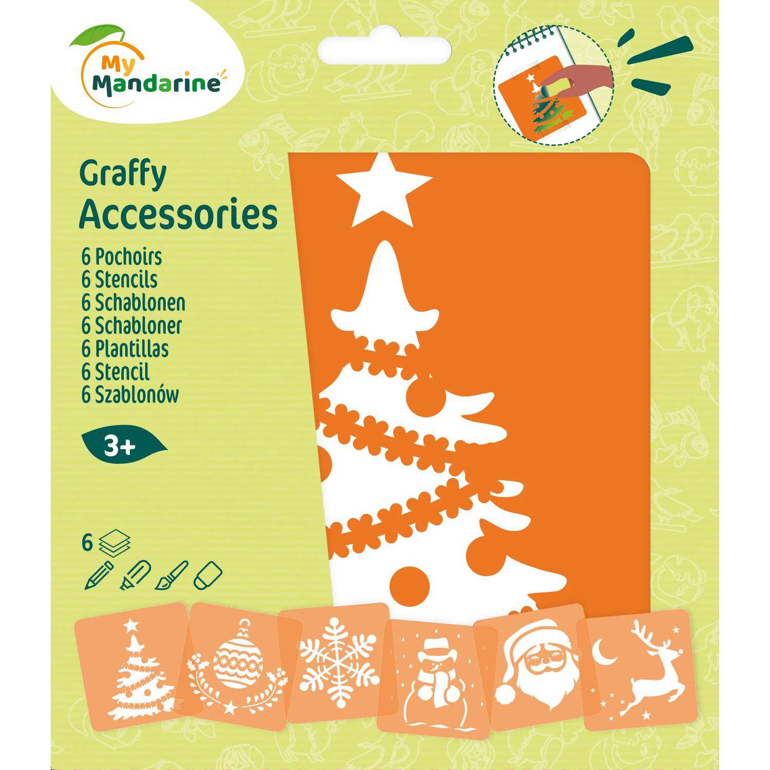 Avenue Mandarine 3x 6 tlg Schablonenset für Kinder, Weihnachten Orange 42455MD