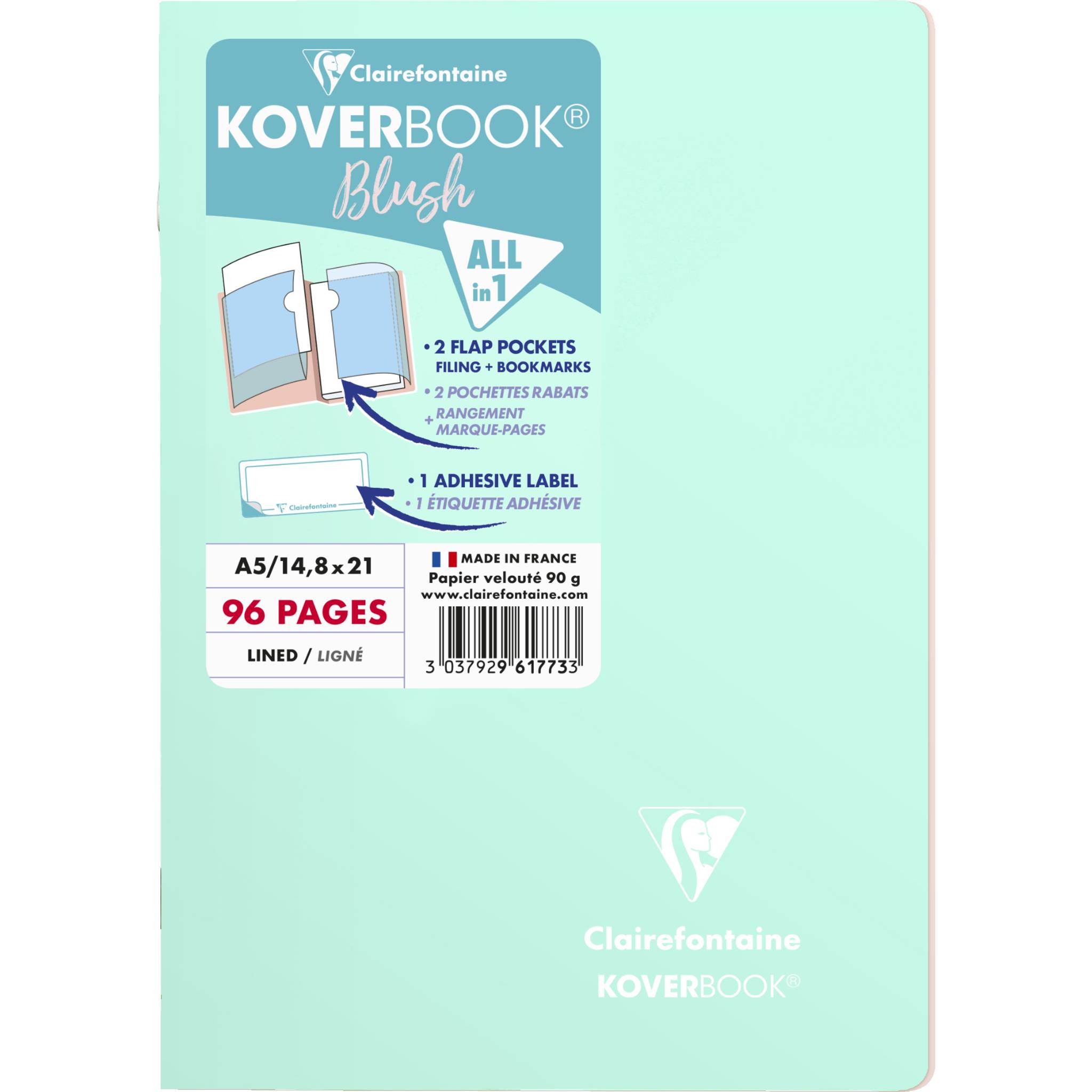 Clairefontaine 5x Koverbook Heft A5 48 Blatt liniert Minze/Puderrosa 961773C