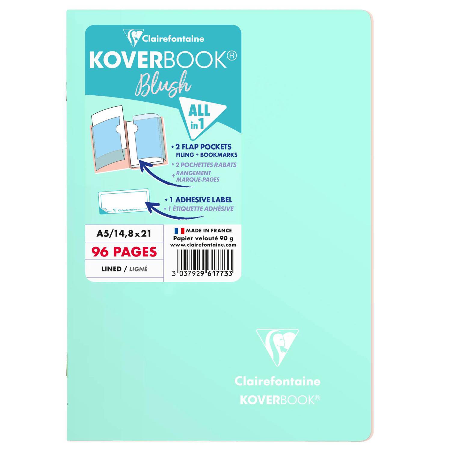 Clairefontaine 5x Koverbook Heft A5 48 Blatt liniert Minze/Puderrosa 961773C