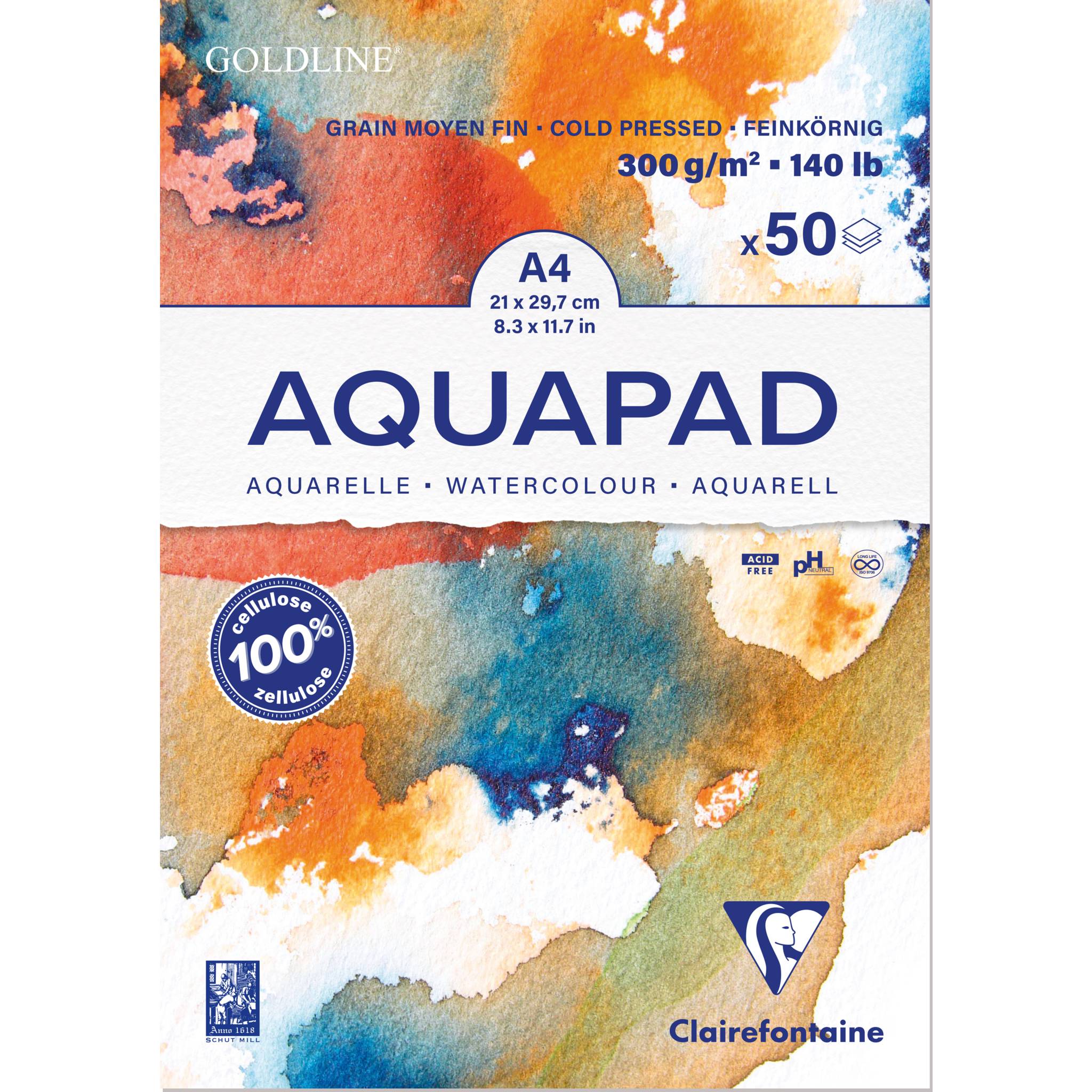 Clairefontaine 3x Aquarellblock Goldline Aquapad A4 50 Blatt weiß 975721C
