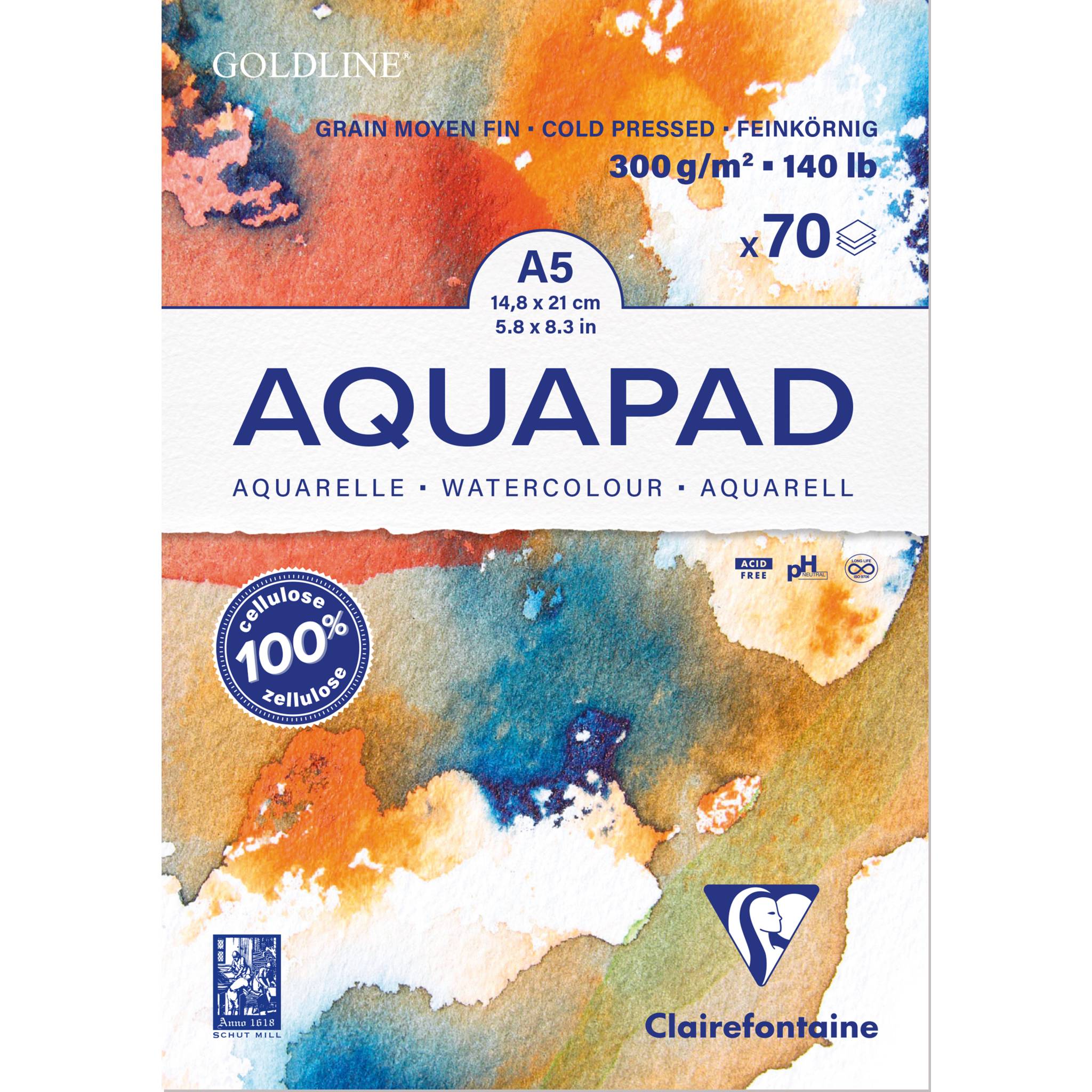 Clairefontaine 3x Aquarellblock Goldline Aquapad A5 70 Blatt weiß 975720C
