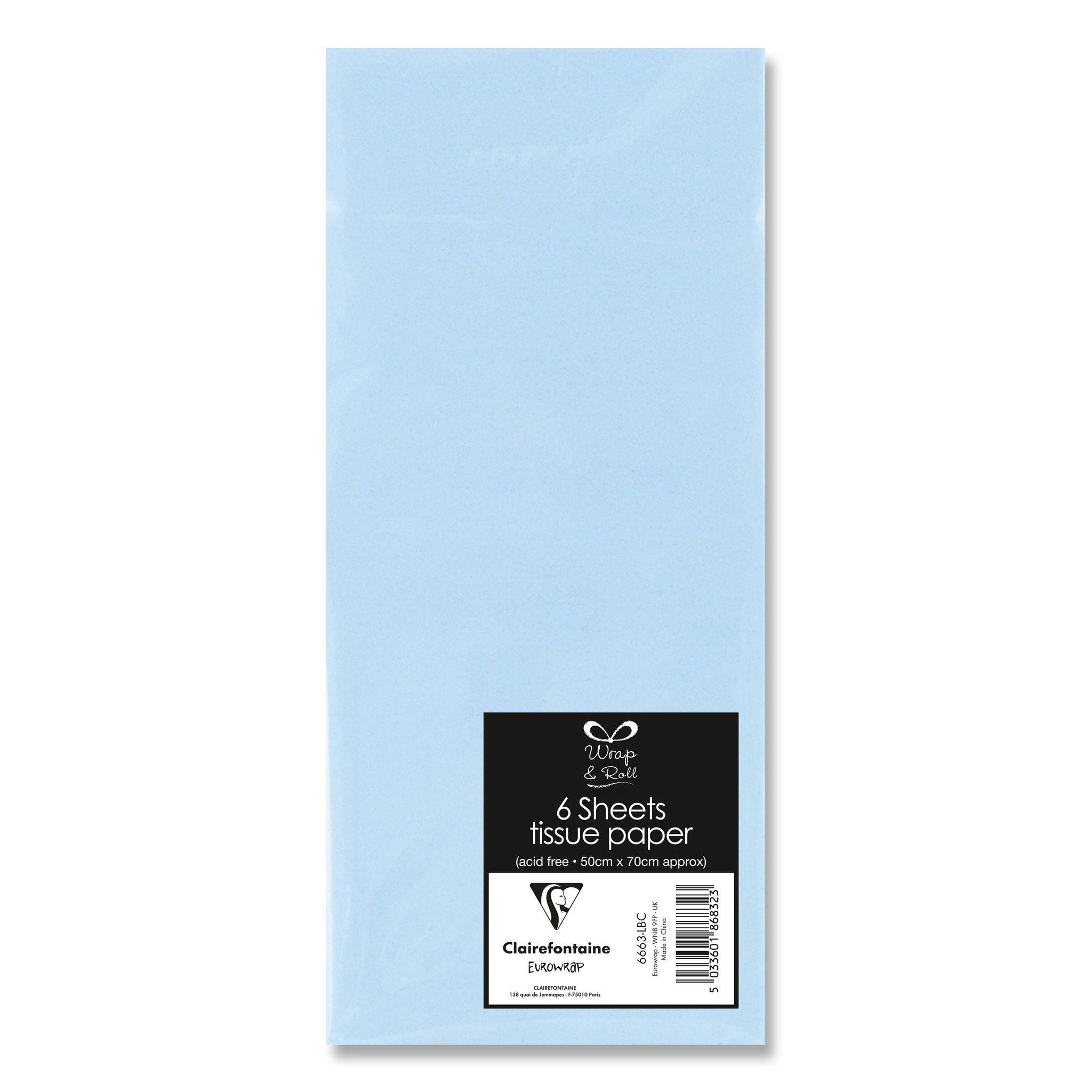 Clairefontaine 6663-LC 12x Seidenpapier, Packung mit 6 Blatt 50x70 cm, hellblau - Himmelblau
