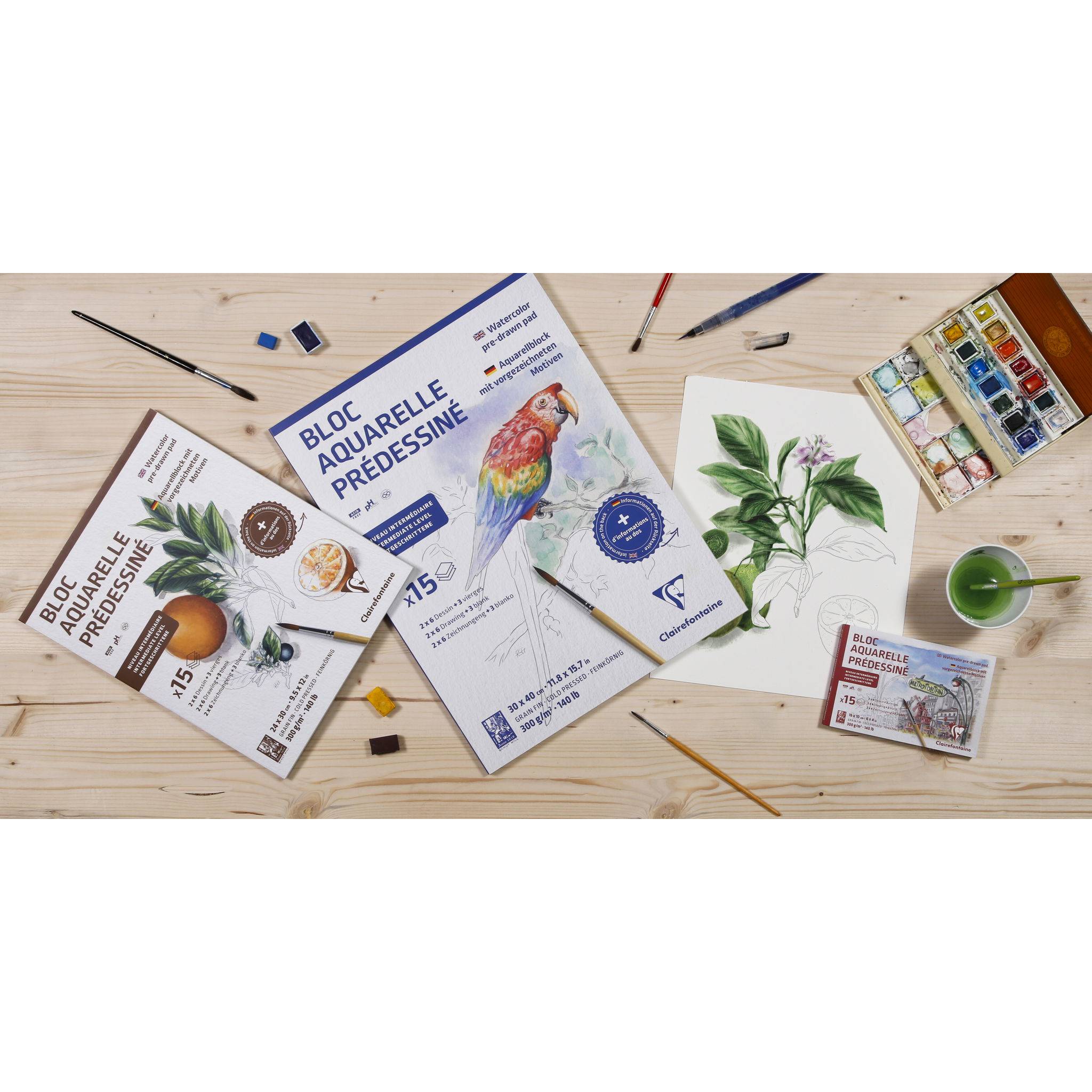 Clairefontaine 5x Aquarellblock 30x40cm 15 Blatt Motiv Tiere 975725C