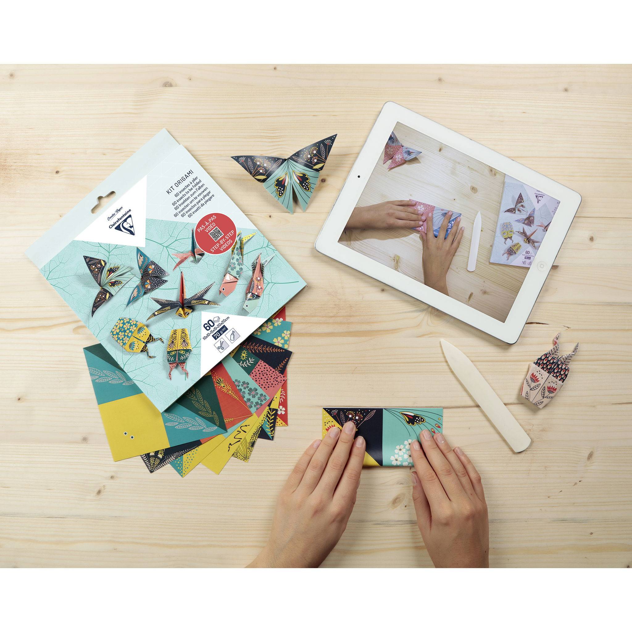 Clairefontaine 5x Origami, Pack. 60 Blatt in 3 Formaten, Thema Insekten - 95366C