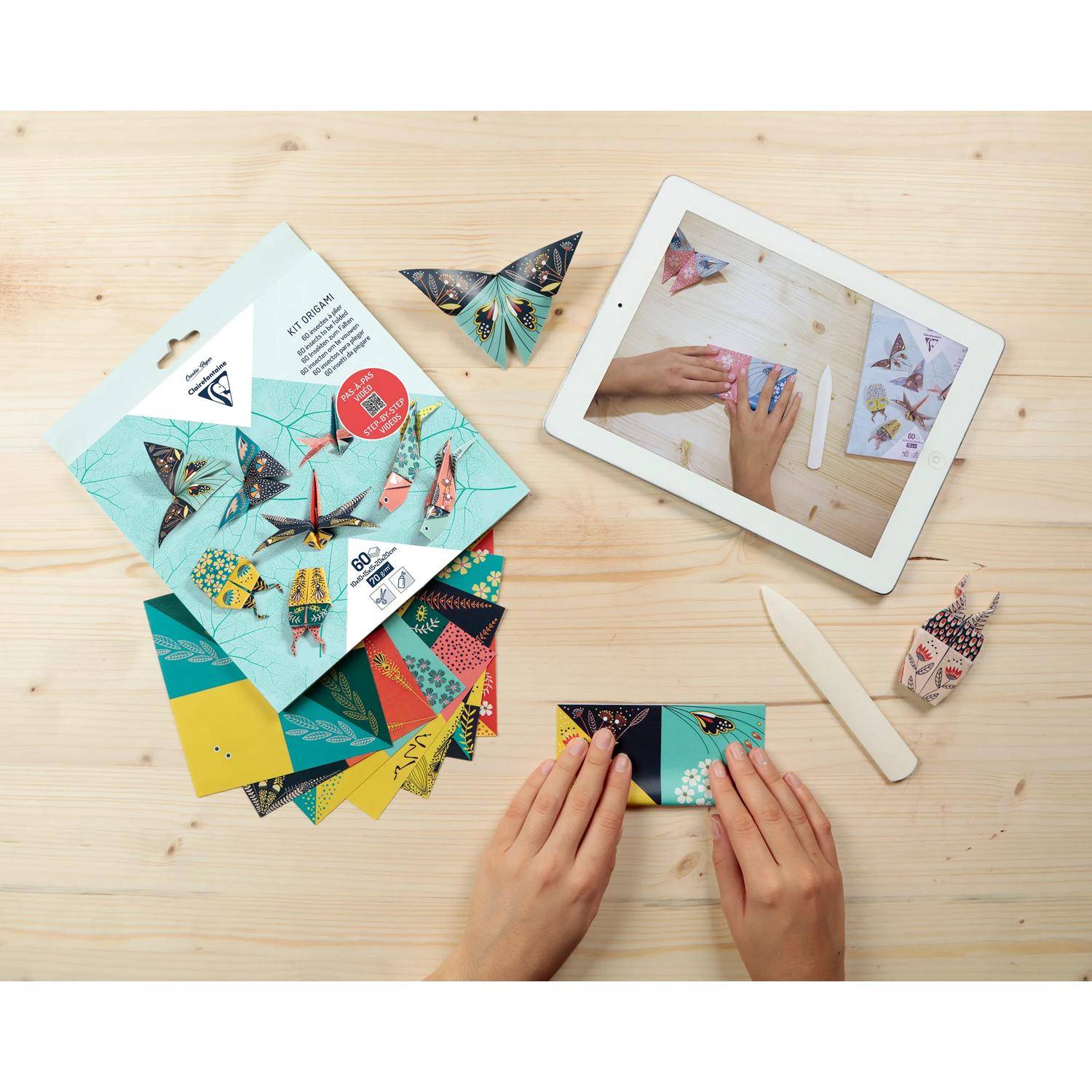 Clairefontaine 5x Origami, Pack. 60 Blatt in 3 Formaten, Thema Insekten - 95366C