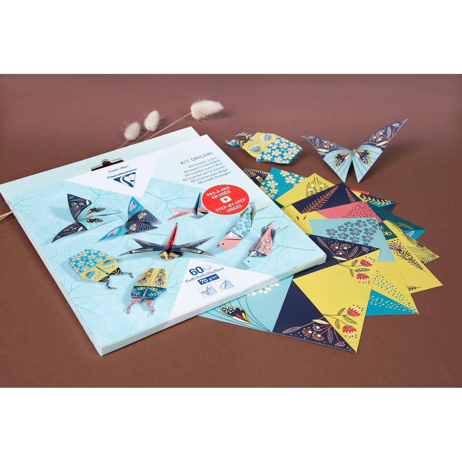 Clairefontaine 5x Origami, Pack. 60 Blatt in 3 Formaten, Thema Insekten - 95366C