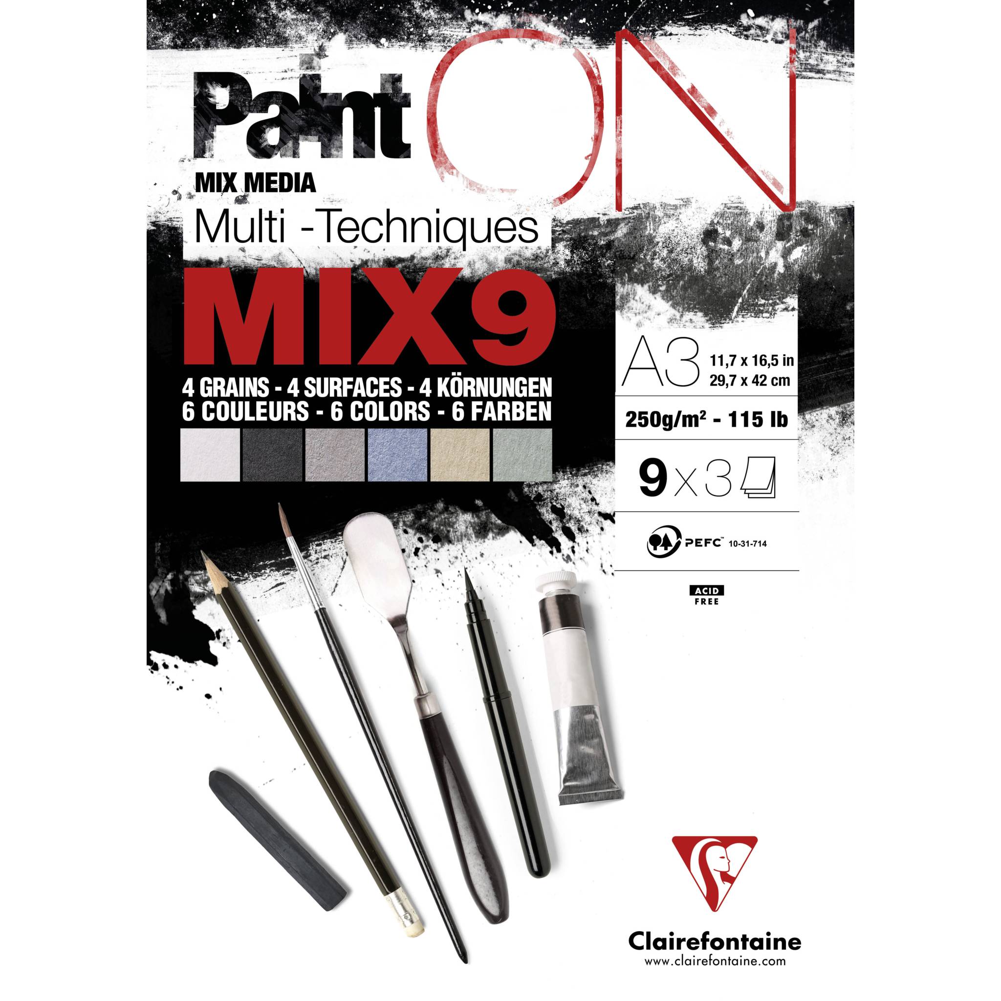 Clairefontaine 2x Block geleimt, 27 Blatt (9x3) A3 250g, sortiert - 960078C